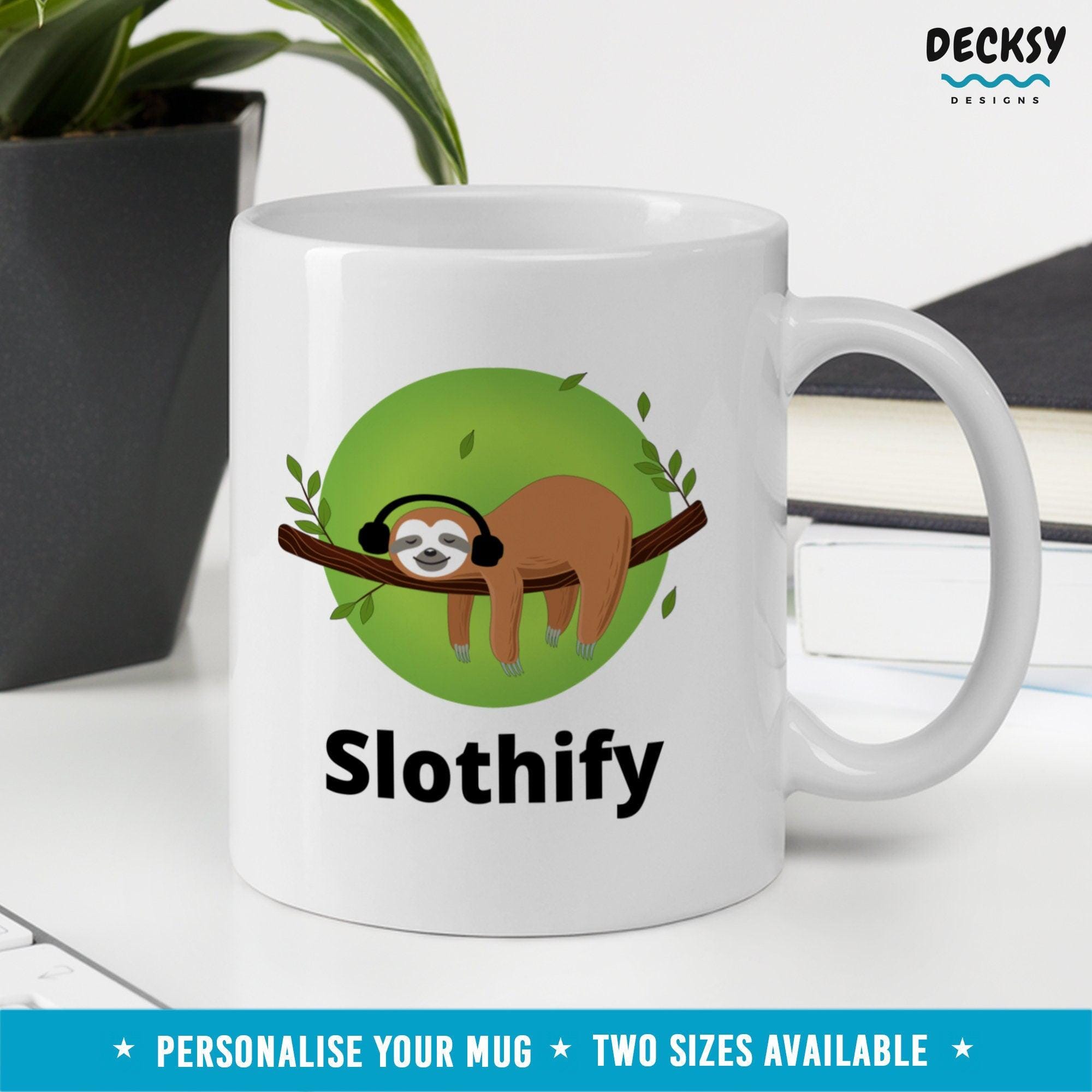 Sloth Coffee Mug, Music Lover Gift-Home & Living:Kitchen & Dining:Drink & Barware:Drinkware:Mugs-DecksyDesigns-11 Oz-NO PERSONALISATION-DecksyDesigns