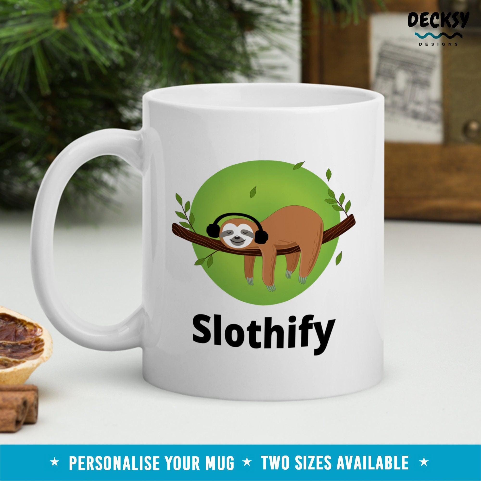 Sloth Coffee Mug, Music Lover Gift-Home & Living:Kitchen & Dining:Drink & Barware:Drinkware:Mugs-DecksyDesigns-11 Oz-NO PERSONALISATION-DecksyDesigns