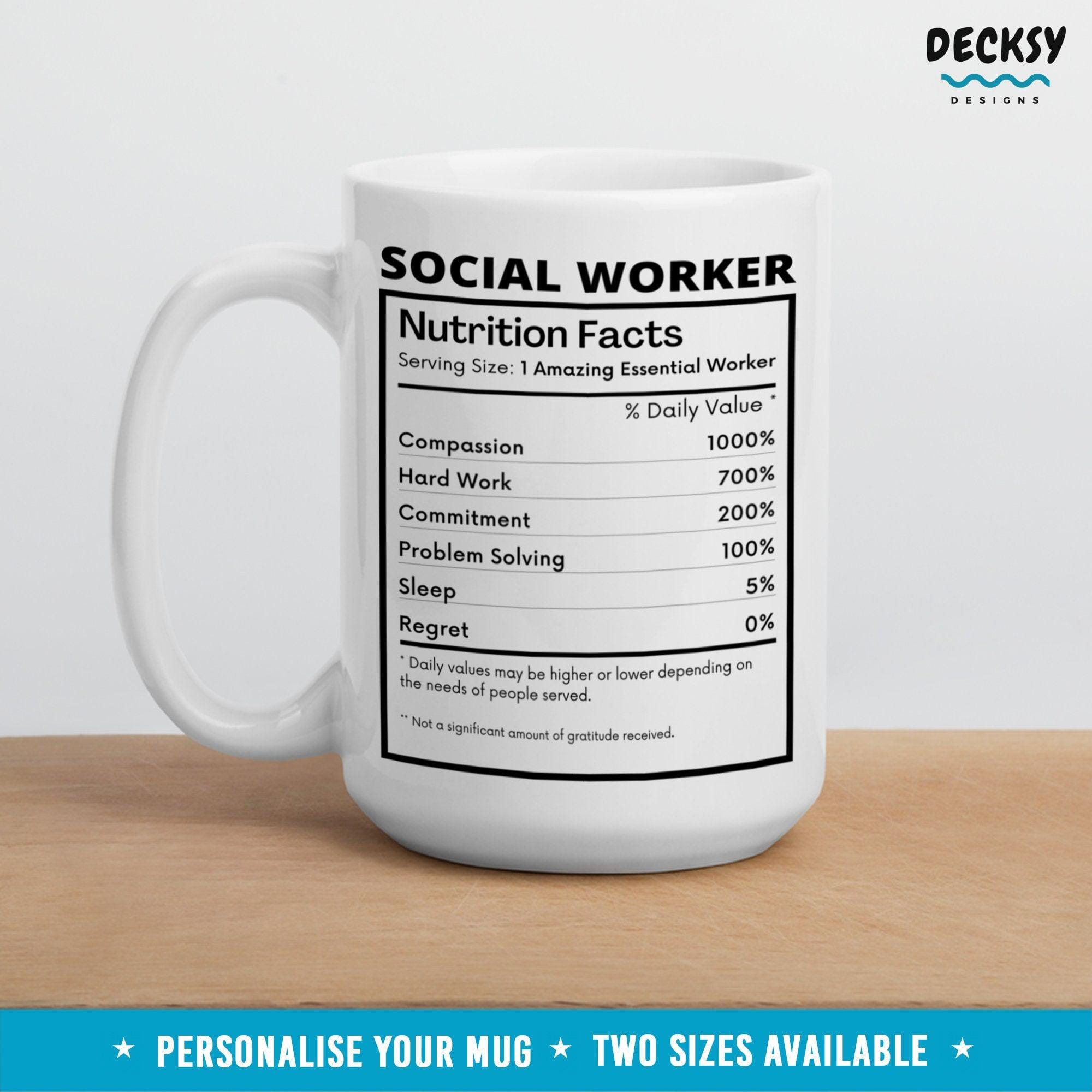 Social Worker Mug, Funny Social Worker Appreciation Gift-Home & Living:Kitchen & Dining:Drink & Barware:Drinkware:Mugs-DecksyDesigns-White Mug 11 oz-NO PERSONALISATION-DecksyDesigns