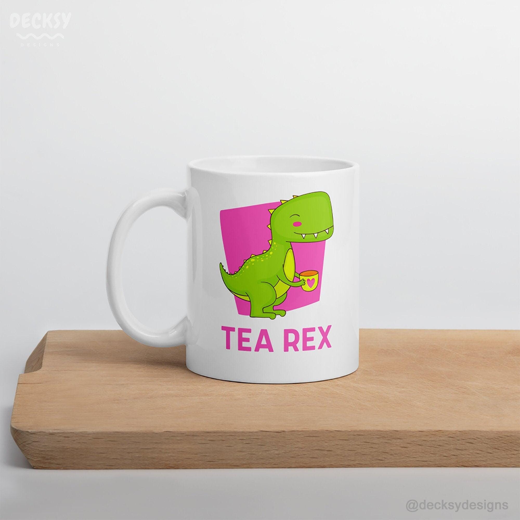 Tea Rex Mug, Funny Dinosaur Gift-Home & Living:Kitchen & Dining:Drink & Barware:Drinkware:Mugs-DecksyDesigns-11 Oz-Font #1-DecksyDesigns