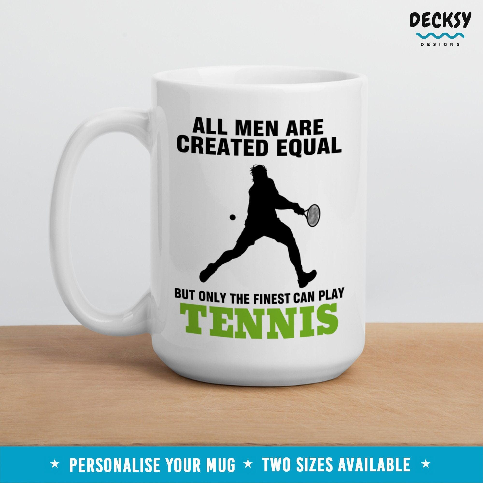 Tennis Coffee Mug for Men, Custom Tennis Gift-Home & Living:Kitchen & Dining:Drink & Barware:Drinkware:Mugs-DecksyDesigns-White Mug 11 oz-NO PERSONALISATION-DecksyDesigns