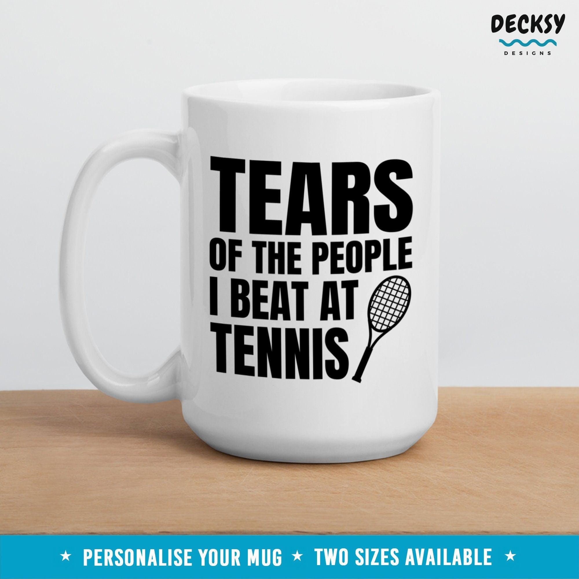 Tennis Mug, Tennis Player Gift-Home & Living:Kitchen & Dining:Drink & Barware:Drinkware:Mugs-DecksyDesigns-White Mug 11 oz-NO PERSONALISATION-DecksyDesigns