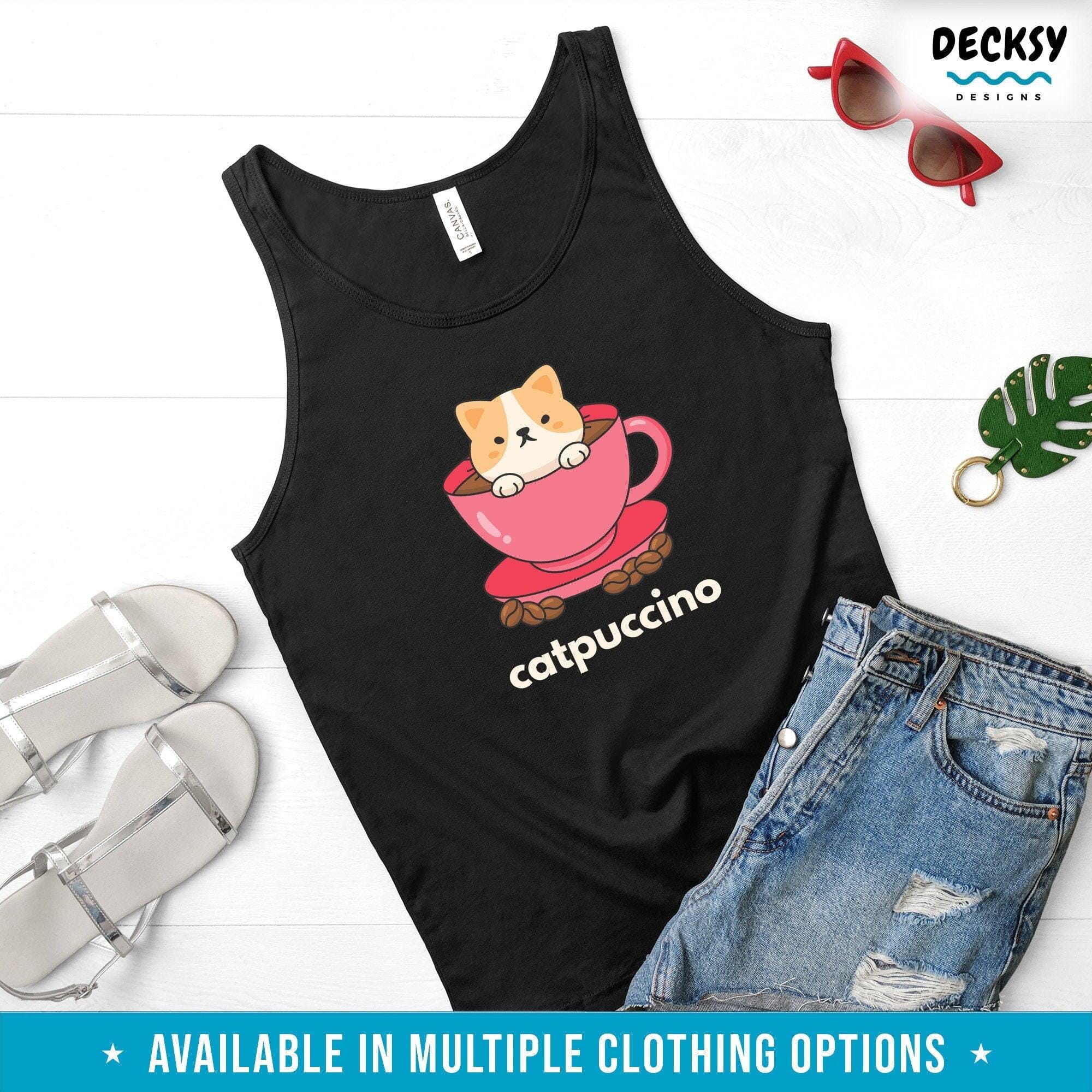 Cat And Coffee Shirt, Cat Lover Gift-Clothing:Gender-Neutral Adult Clothing:Tops & Tees:T-shirts:Graphic Tees-DecksyDesigns