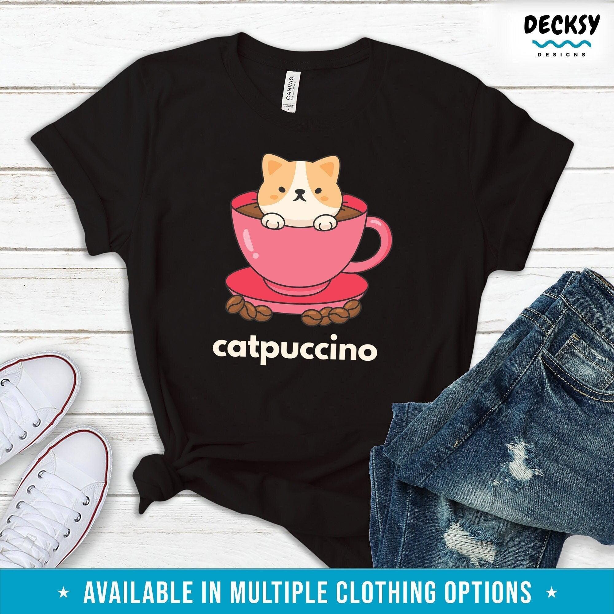 Cat And Coffee Shirt, Cat Lover Gift-Clothing:Gender-Neutral Adult Clothing:Tops & Tees:T-shirts:Graphic Tees-DecksyDesigns