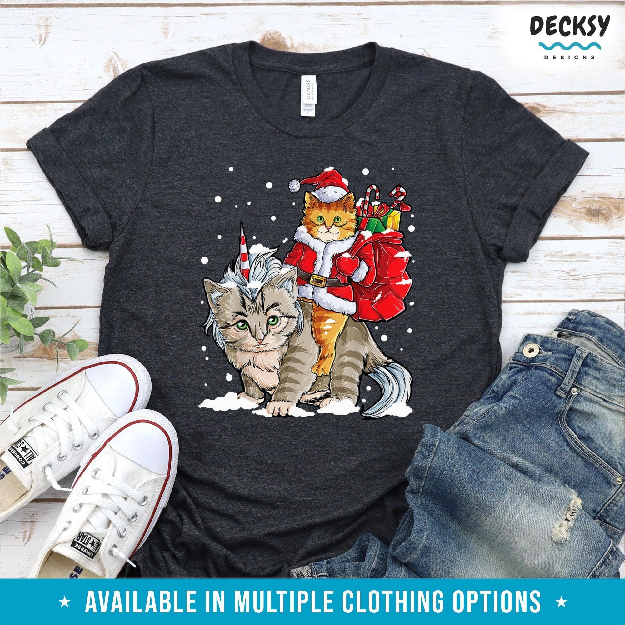 Cat Christmas Tshirt, Xmas Gift for Cat Lover, Santa Cat Unicorn Tee-Clothing:Gender-Neutral Adult Clothing:Tops & Tees:T-shirts:Graphic Tees-DecksyDesigns