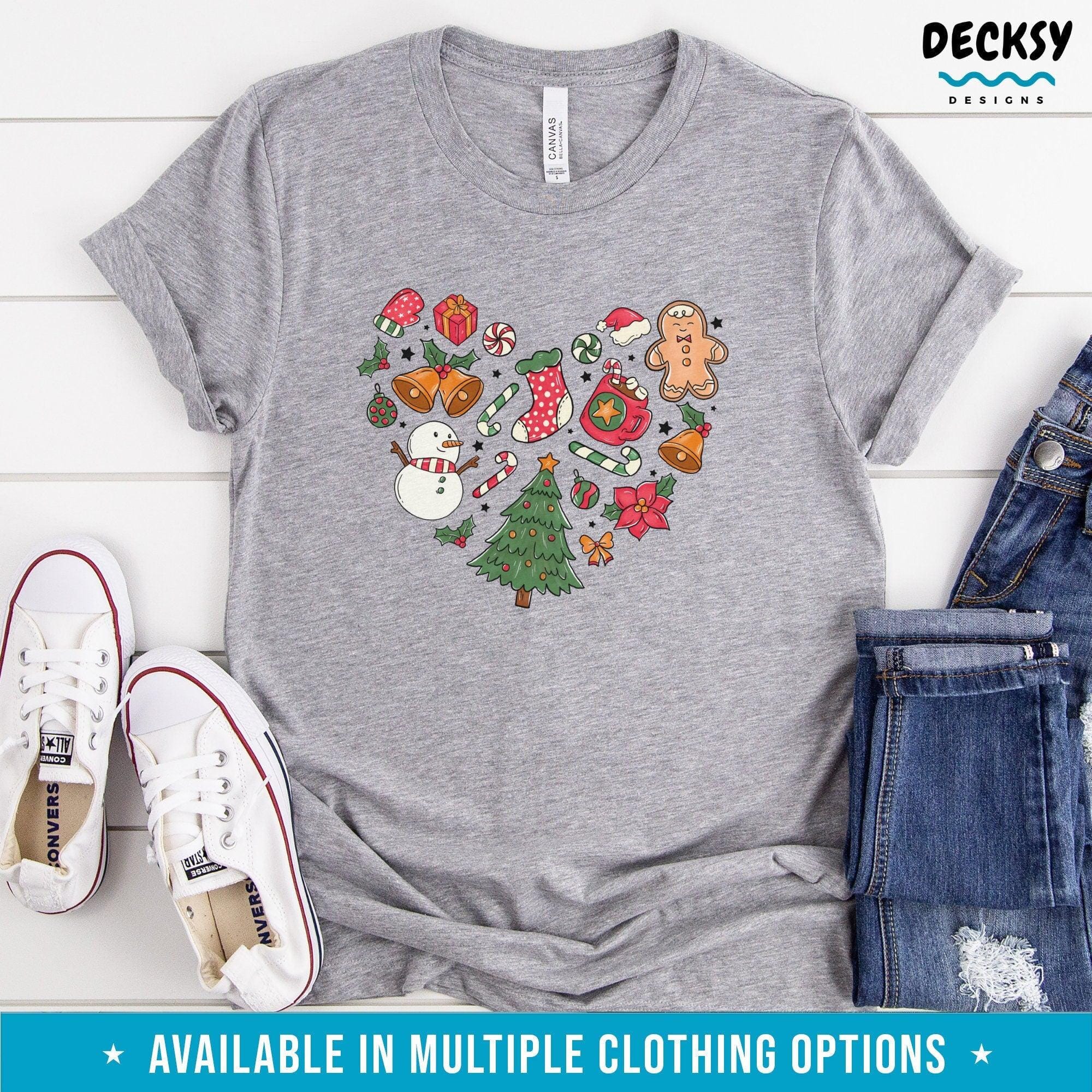 Christmas Elements Tshirt, Cute Snowman Holiday Sweatshirt Hoodie-Clothing:Gender-Neutral Adult Clothing:Tops & Tees:T-shirts:Graphic Tees-DecksyDesigns