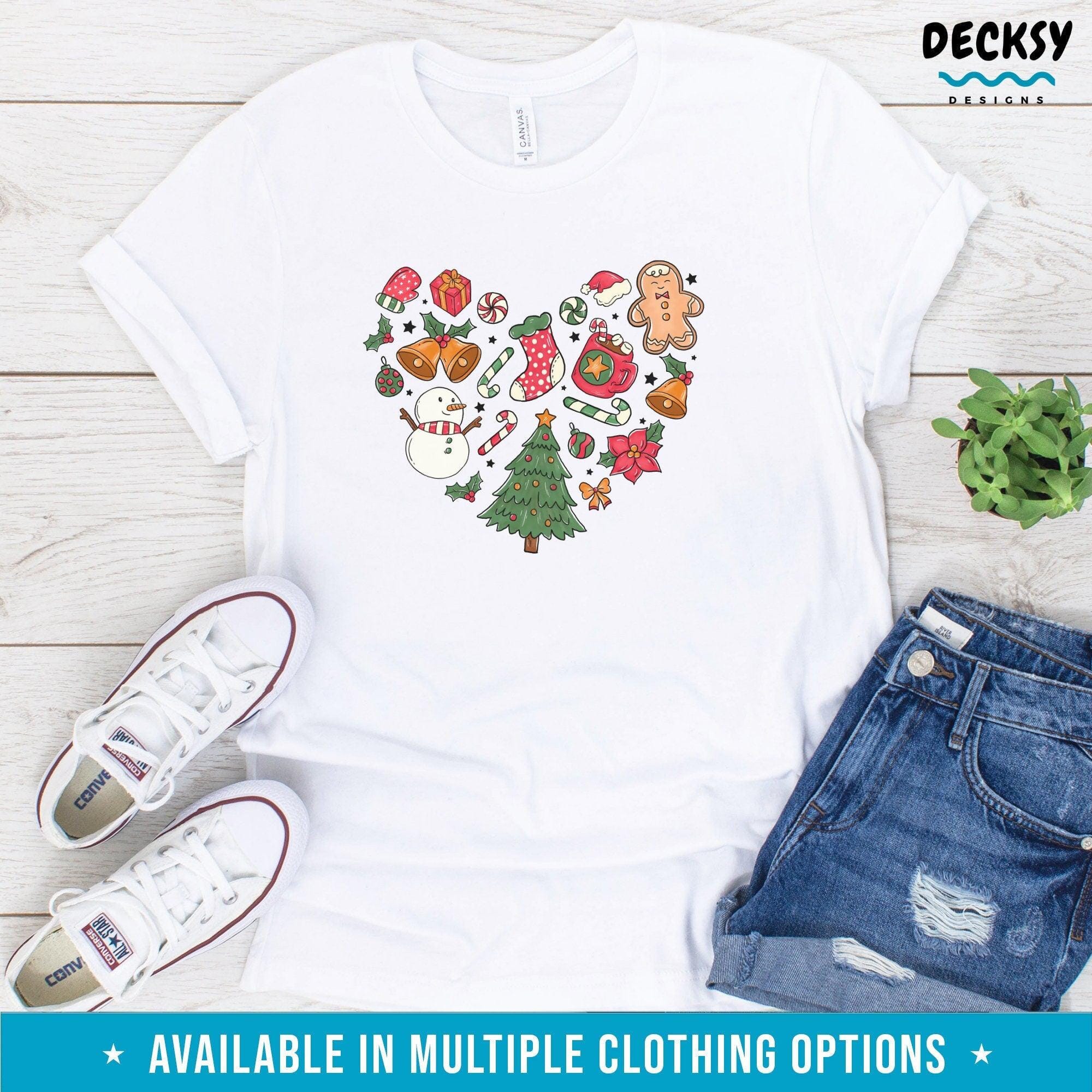 Christmas Elements Tshirt, Cute Snowman Holiday Sweatshirt Hoodie-Clothing:Gender-Neutral Adult Clothing:Tops & Tees:T-shirts:Graphic Tees-DecksyDesigns