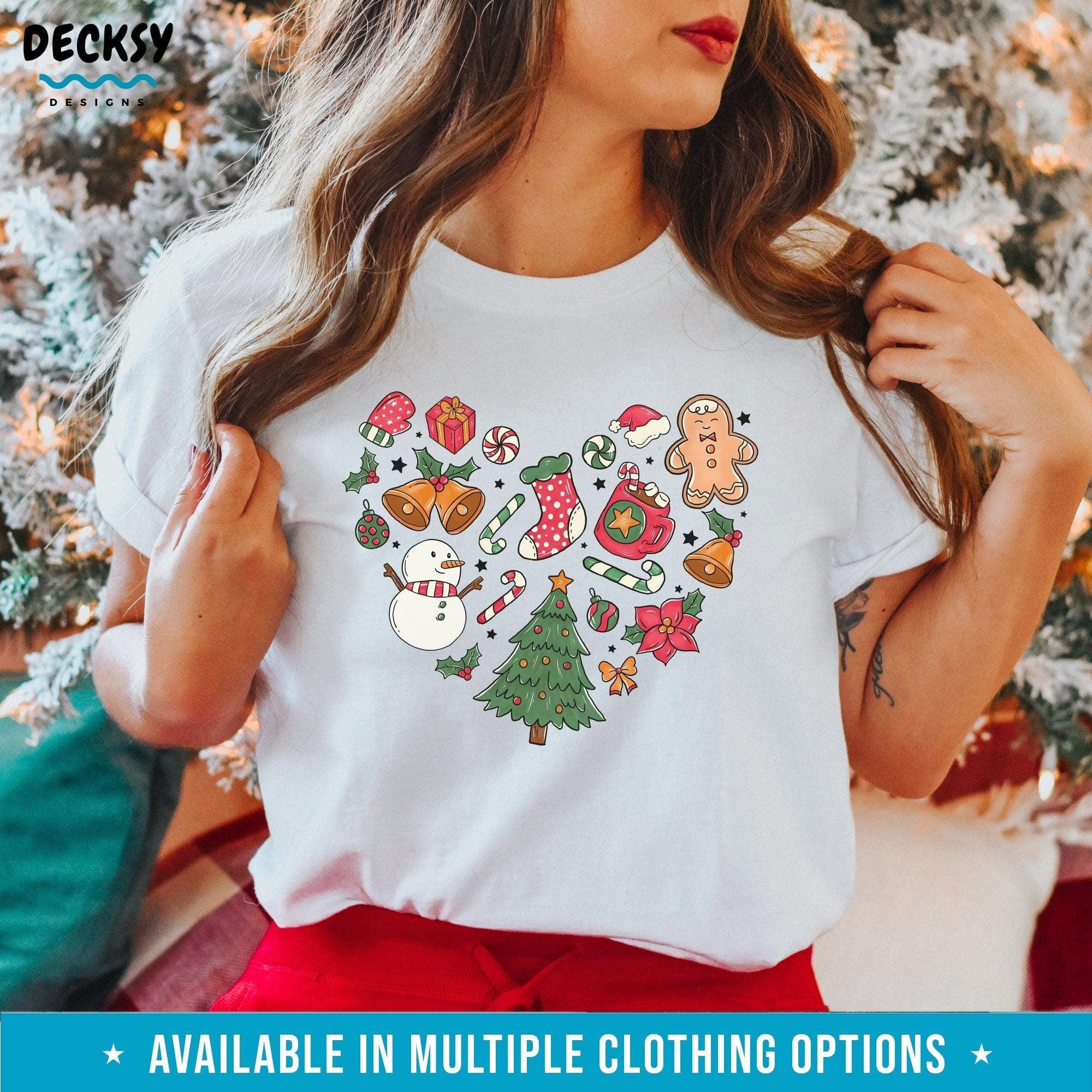 Christmas Elements Tshirt, Cute Snowman Holiday Sweatshirt Hoodie-Clothing:Gender-Neutral Adult Clothing:Tops & Tees:T-shirts:Graphic Tees-DecksyDesigns