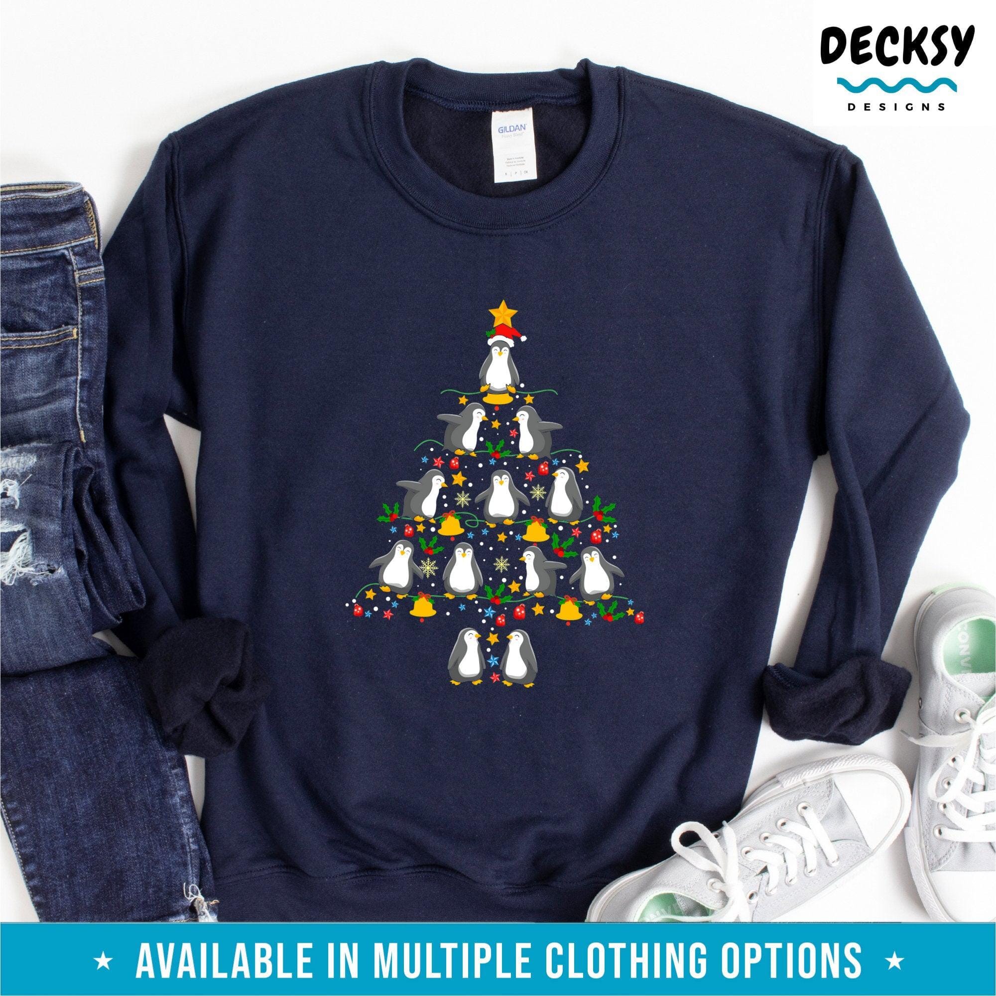 Christmas Penguins Tree Shirt, Penguin Lover Gift-Clothing:Gender-Neutral Adult Clothing:Tops & Tees:T-shirts:Graphic Tees-DecksyDesigns