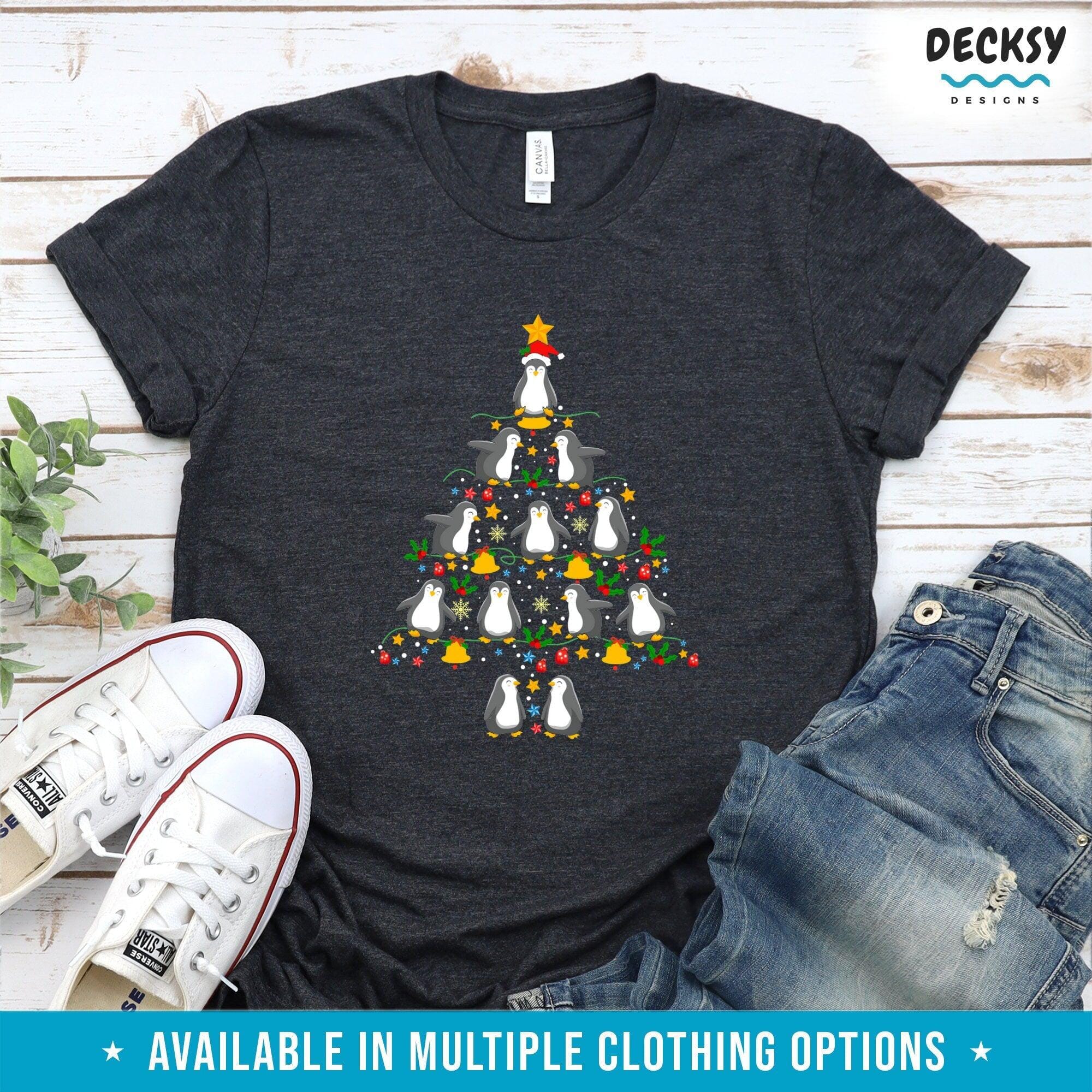 Christmas Penguins Tree Shirt, Penguin Lover Gift-Clothing:Gender-Neutral Adult Clothing:Tops & Tees:T-shirts:Graphic Tees-DecksyDesigns