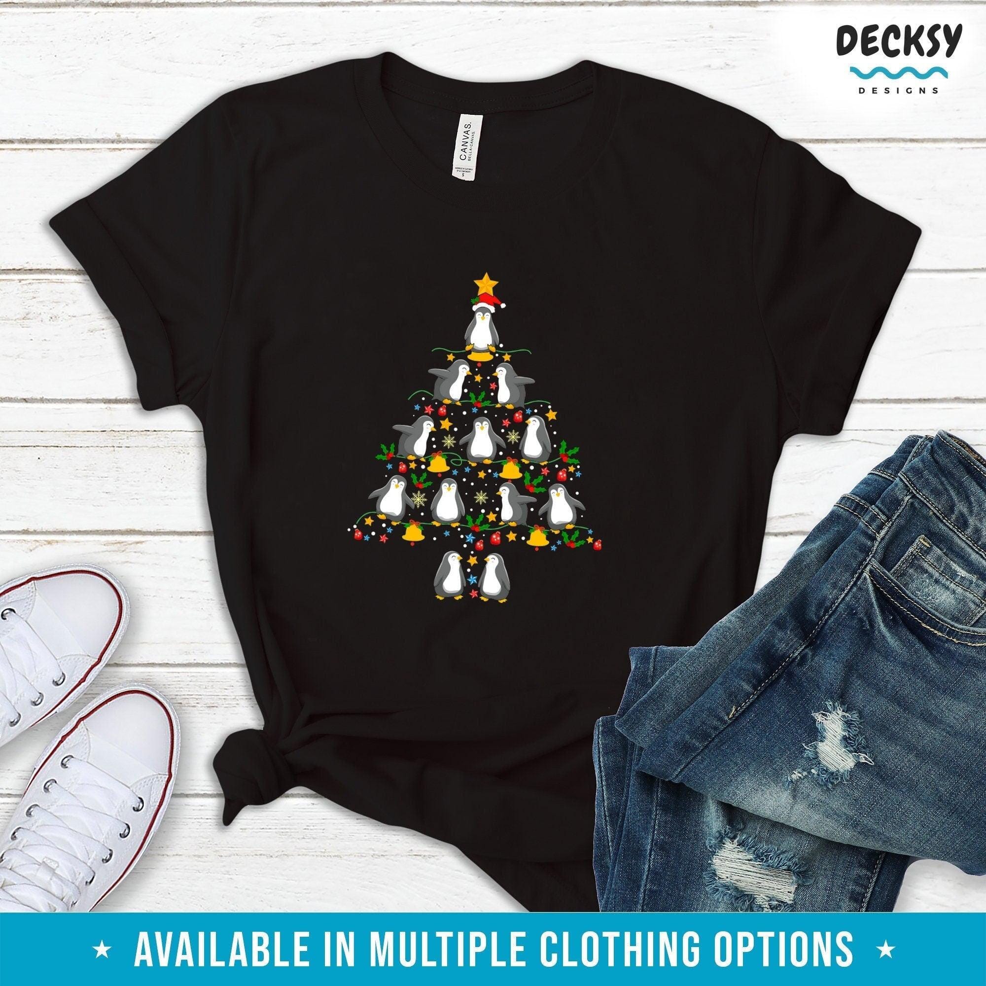 Christmas Penguins Tree Shirt, Penguin Lover Gift-Clothing:Gender-Neutral Adult Clothing:Tops & Tees:T-shirts:Graphic Tees-DecksyDesigns