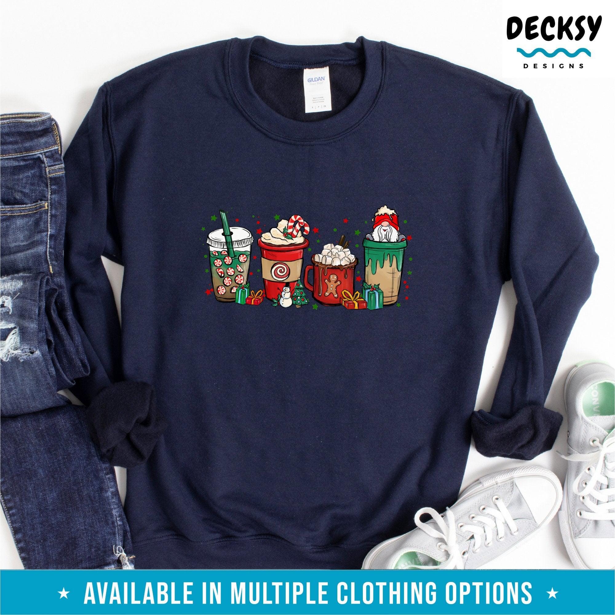 Coffee Christmas Shirt, Christmas Drinks Sweatshirt Hoodie-Clothing:Gender-Neutral Adult Clothing:Tops & Tees:T-shirts:Graphic Tees-DecksyDesigns