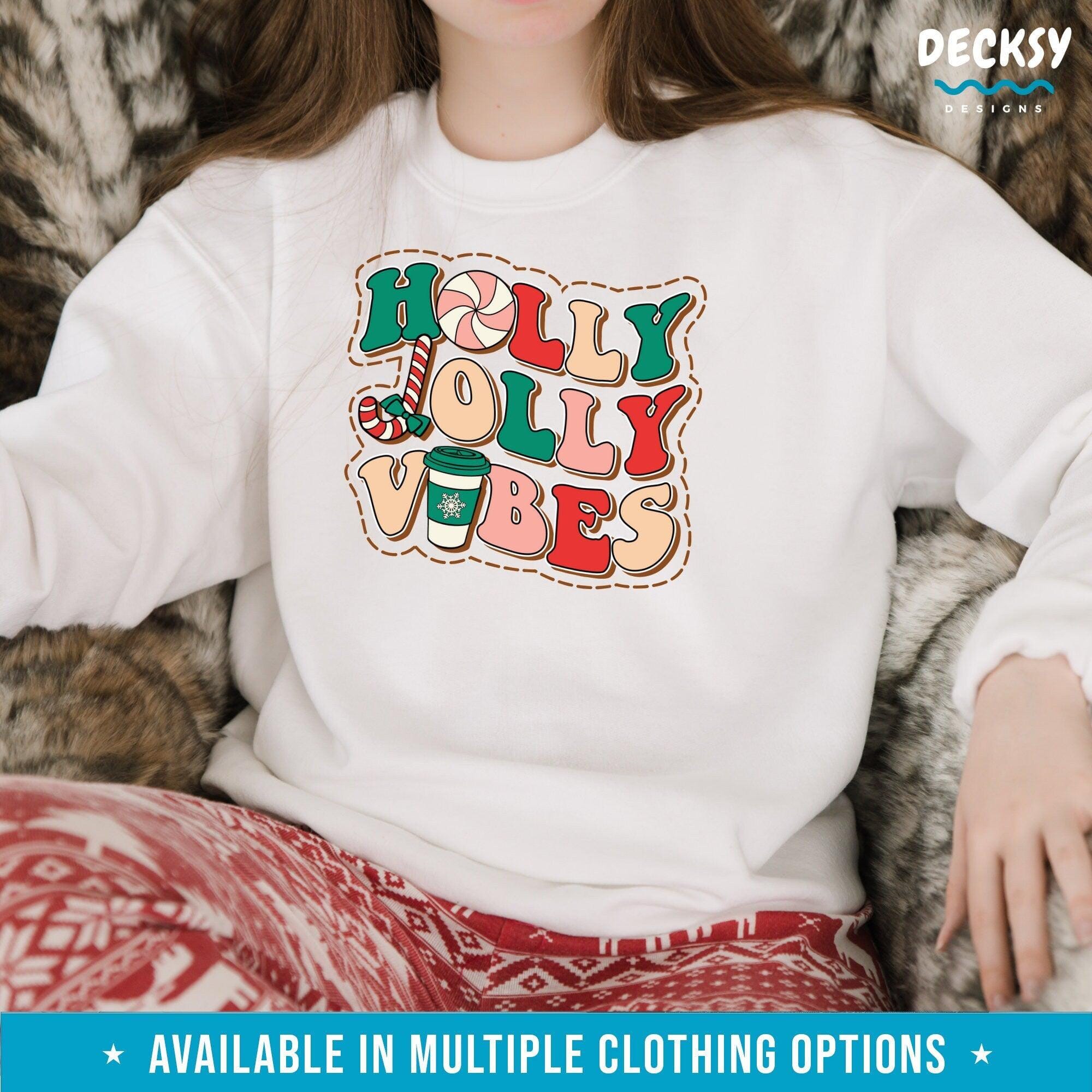 Holly Jolly Vibes Shirt, Holiday Shirt Gift-Clothing:Gender-Neutral Adult Clothing:Tops & Tees:T-shirts:Graphic Tees-DecksyDesigns