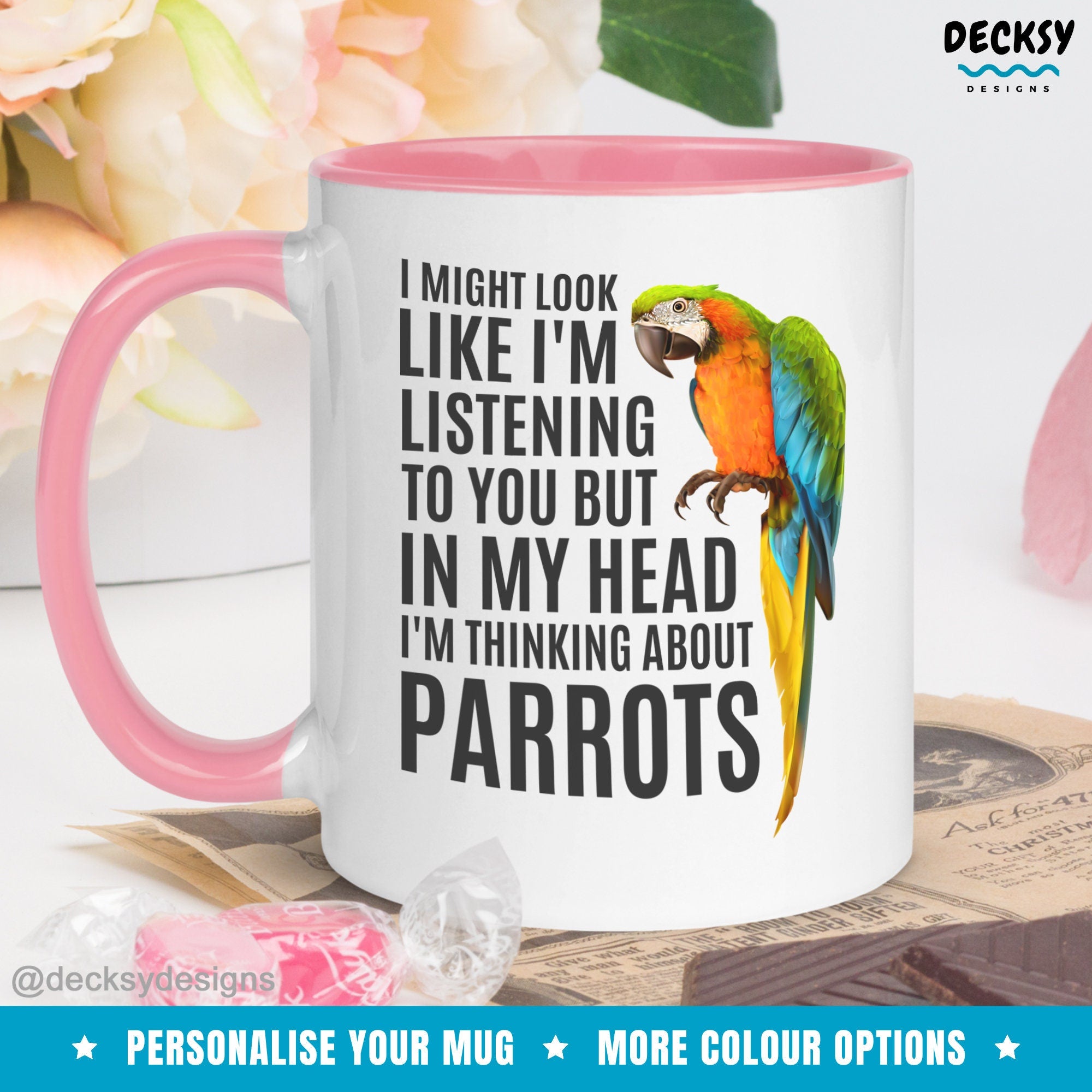 Funny Bird Mug, Blue And Gold Macaw Owner Gift, Custom Parrot Mom Mug, Ornithologist Bird Gifts For Her, Crazy Bird Lady, Macaw Coffee Mug Mugs by DecksyDesigns