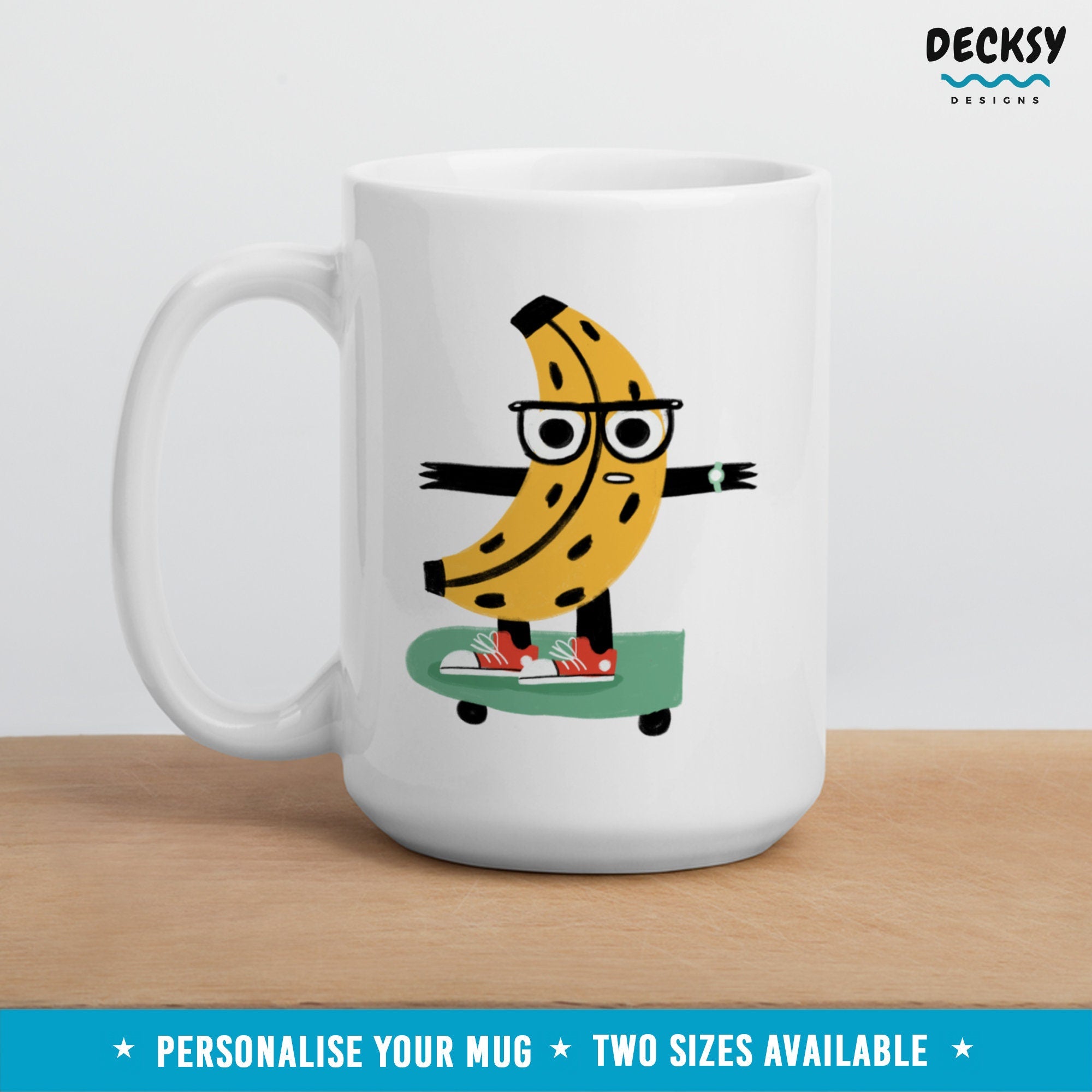 Banana Skate Mug, Banana Lover Gift, Skateboard Mug, Funny Banana Skater Mug, Cute Personalised Banana Fan Gift, Custom Banana Fruit Mug Mugs by DecksyDesigns