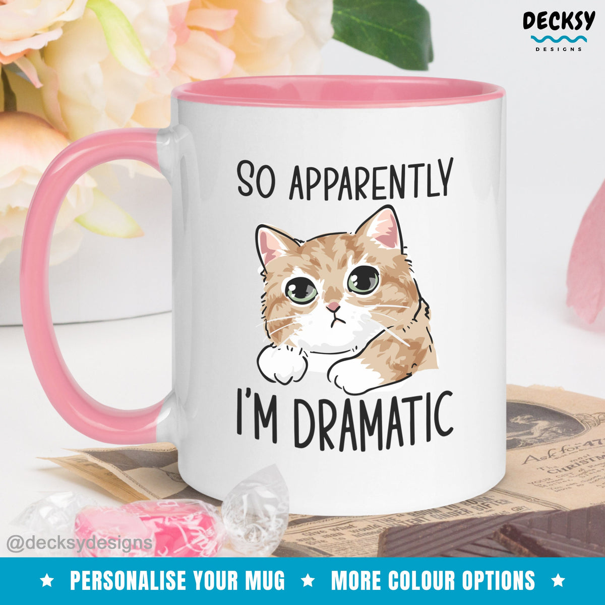 Dramatic Cat Mug, Cat Owner Gift, Funny Cat Mug, Custom Cat Mom Mug, Personalised Cat Coffee Mug, Dramatic Person Gift, Drama Teacher Gift Mugs by DecksyDesigns