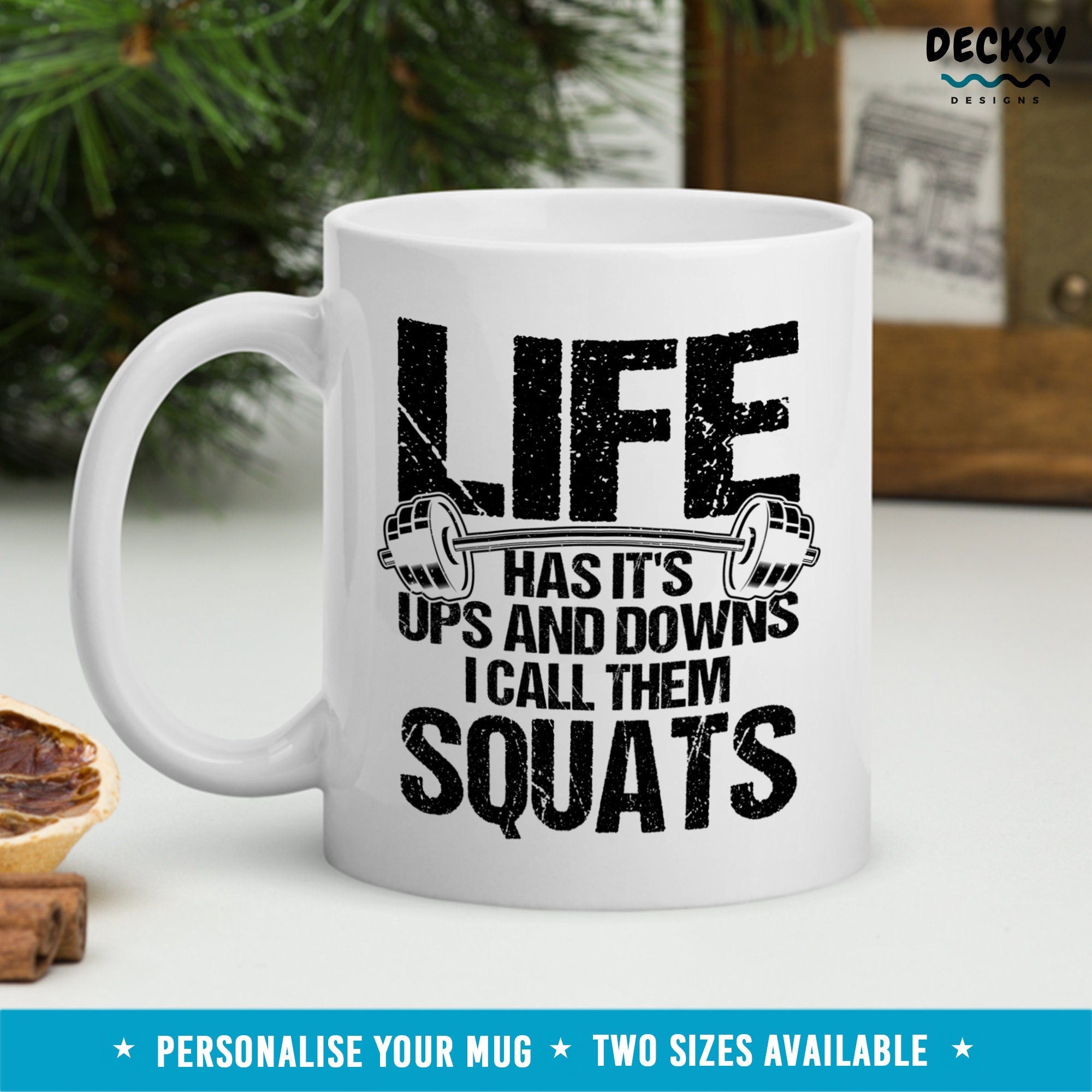 Personalised Gym Gift, Squats Mug, Funny Gym Quotes Gift, Personal Trainer Mug, Weightlifting Gift, Exercise Lover Mug, Custom Workout Mug Mugs by DecksyDesigns