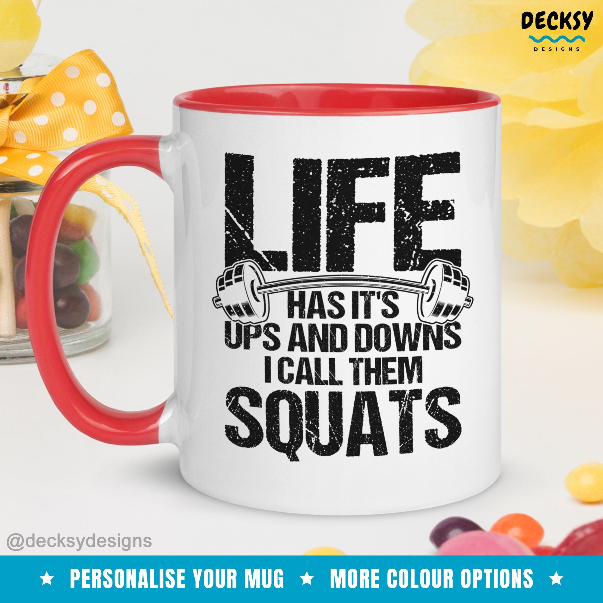 Personalised Gym Gift, Squats Mug, Funny Gym Quotes Gift, Personal Trainer Mug, Weightlifting Gift, Exercise Lover Mug, Custom Workout Mug Mugs by DecksyDesigns