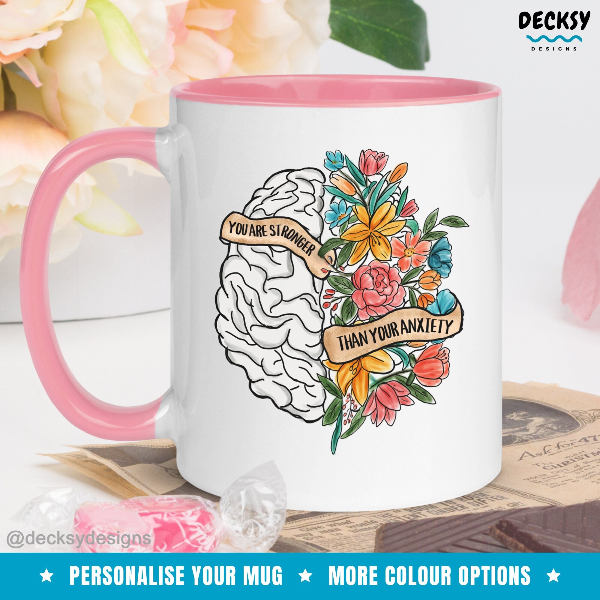 Anxiety Coffee Mug, Motivational Gift, Positive Mug, Custom Encouragement Gift, Mental Health Gift for Her, Personalised Social Worker Gift Mugs by DecksyDesigns