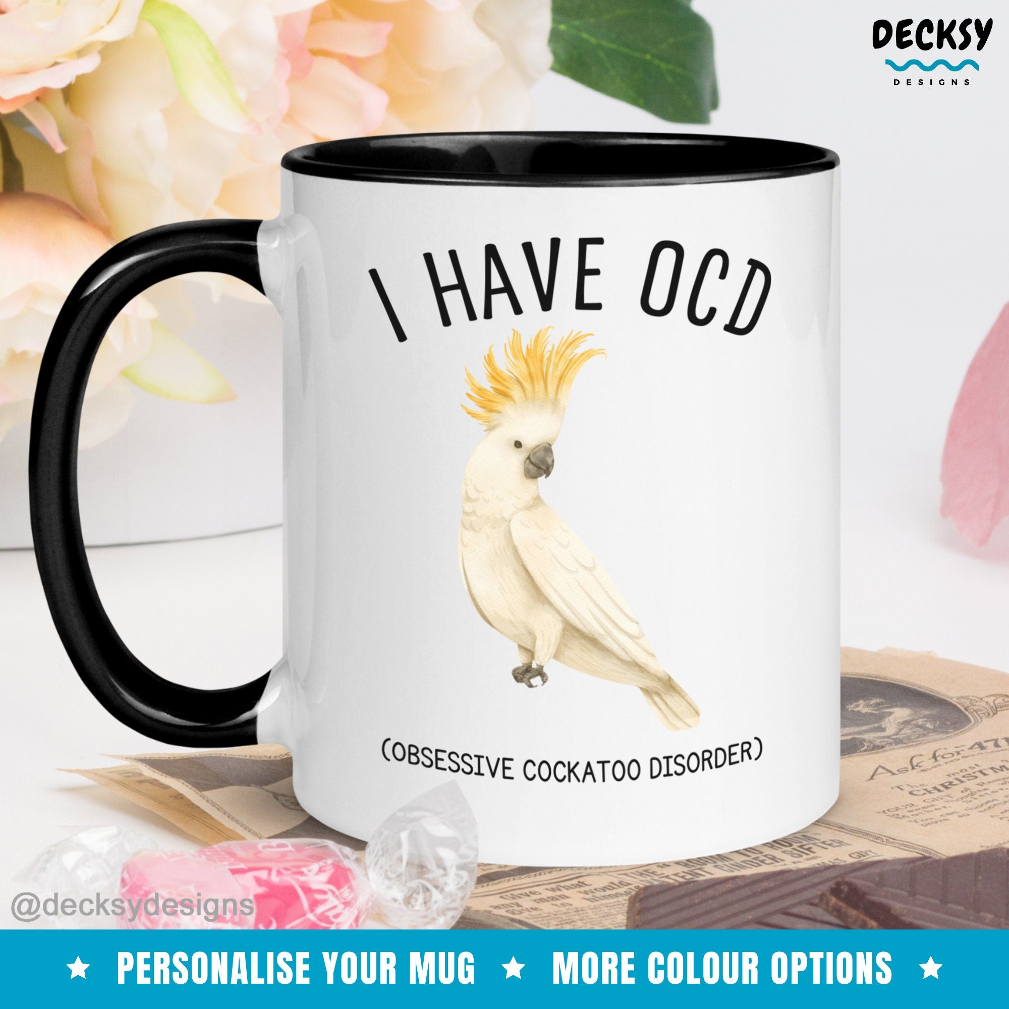 Funny Cockatoo Mug, Custom Bird Lover Gift, Bird Mom Mug, Bird Dad Gift, Australian Yellow Tail Cockatoo, Bird Watching Mug, Ornithologist Mugs by DecksyDesigns