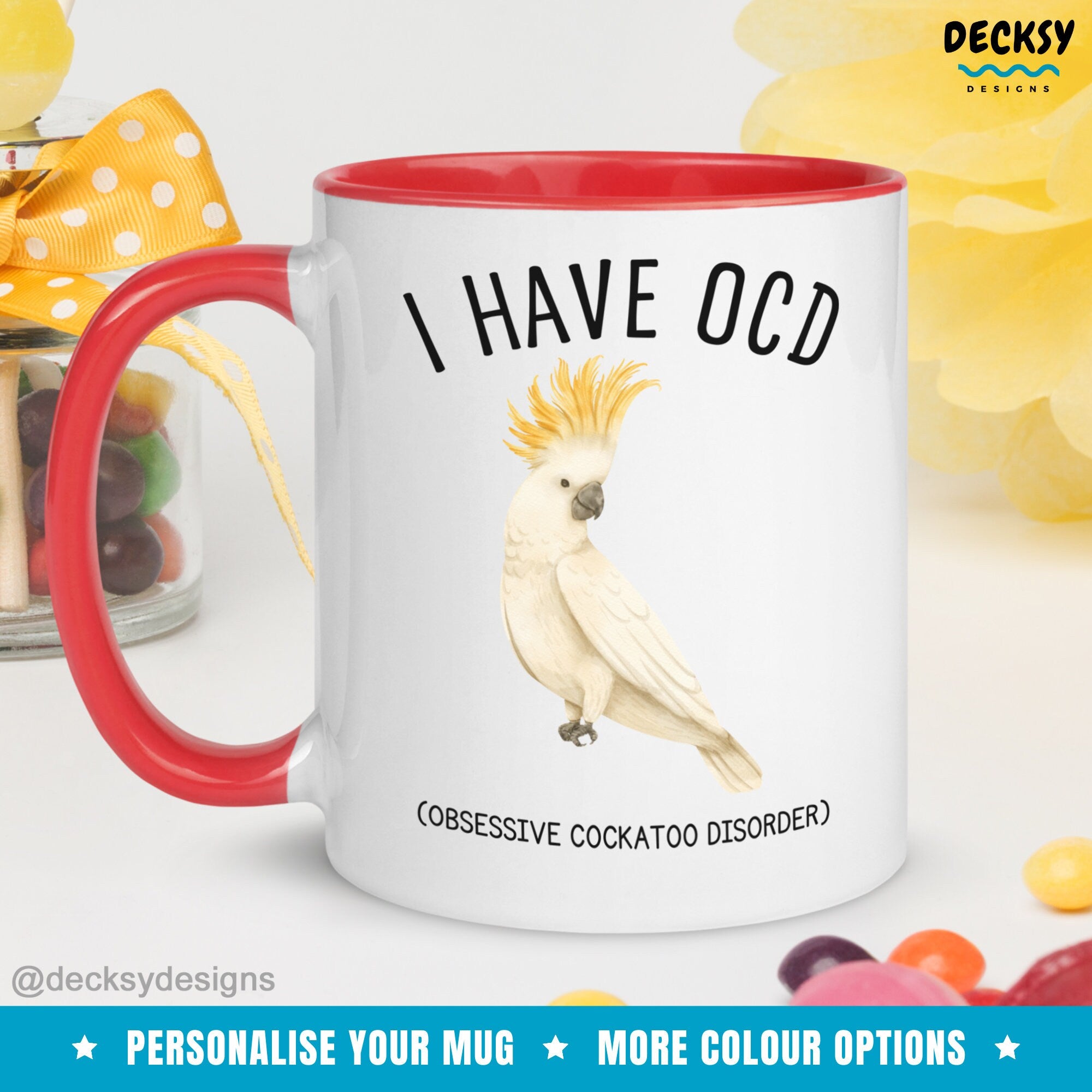 Funny Cockatoo Mug, Custom Bird Lover Gift, Bird Mom Mug, Bird Dad Gift, Australian Yellow Tail Cockatoo, Bird Watching Mug, Ornithologist Mugs by DecksyDesigns