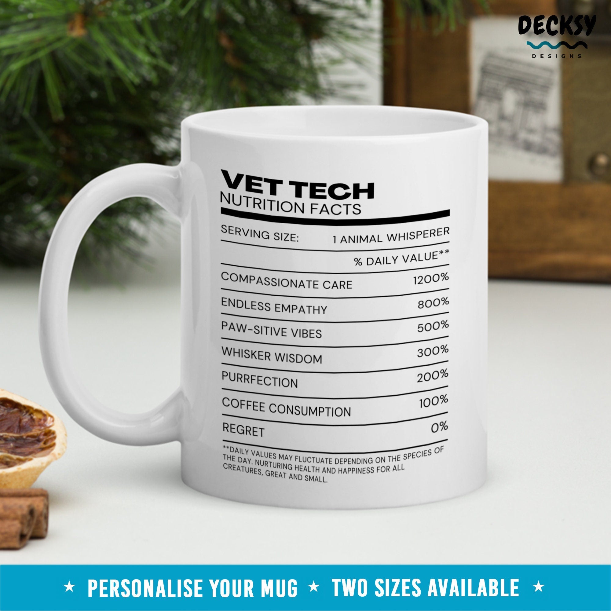 Veterinary Tech Nutrition Facts Mug, Custom Gift For Vet Tech, Coworker Gift From Supervisor, Vet Tech Cup, Gift For Trainee Animal Doctor Mugs by DecksyDesigns