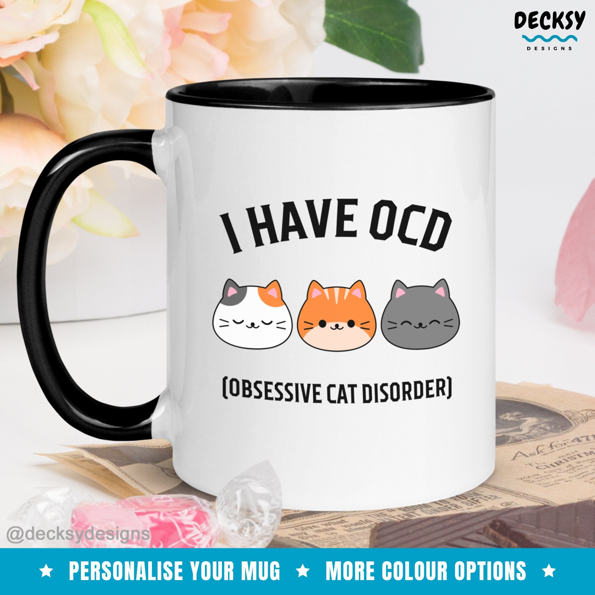 Cat Lover Mug, Personalised Cat Mama Gift, Custom Cat Dad Mug, Ocd Mug Funny, Kitten Coffee Cup, Crazy Cat Lady Gift For Animal Lover Mother Mugs by DecksyDesigns