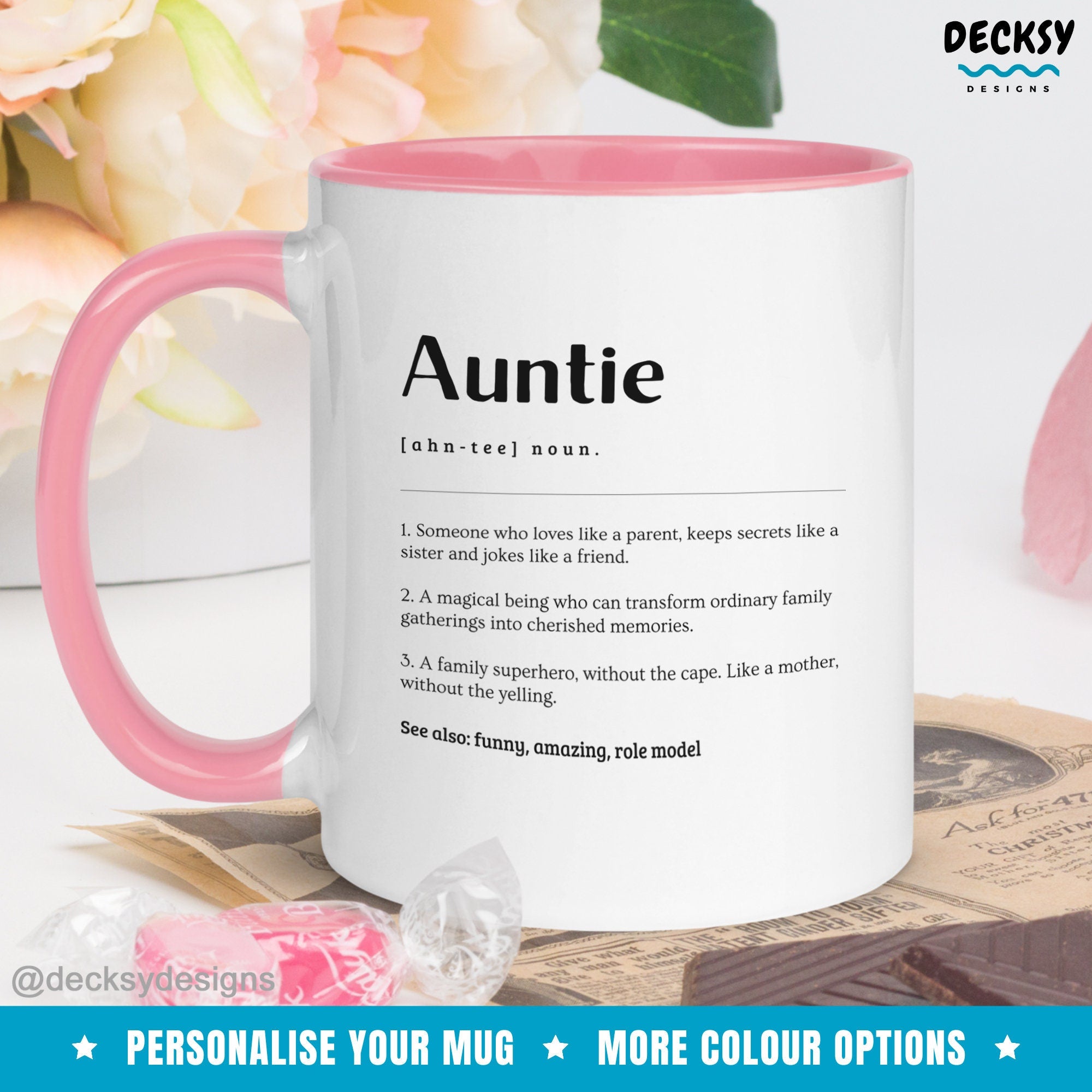 Auntie Mug, Custom Gift For Aunt, Funny Aunt Appreciation Gift Ideas, Aunt Birthday Gift Cup, Cool Aunt Coffee Mug, Personalised Auntie Gift Mugs by DecksyDesigns