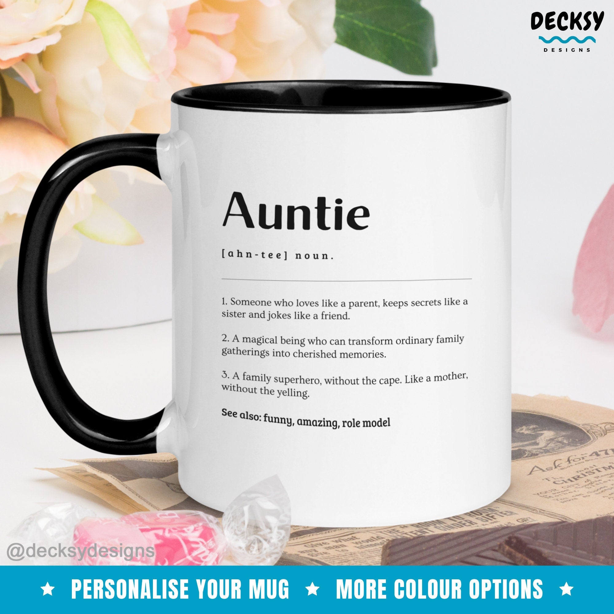 Auntie Mug, Custom Gift For Aunt, Funny Aunt Appreciation Gift Ideas, Aunt Birthday Gift Cup, Cool Aunt Coffee Mug, Personalised Auntie Gift Mugs by DecksyDesigns