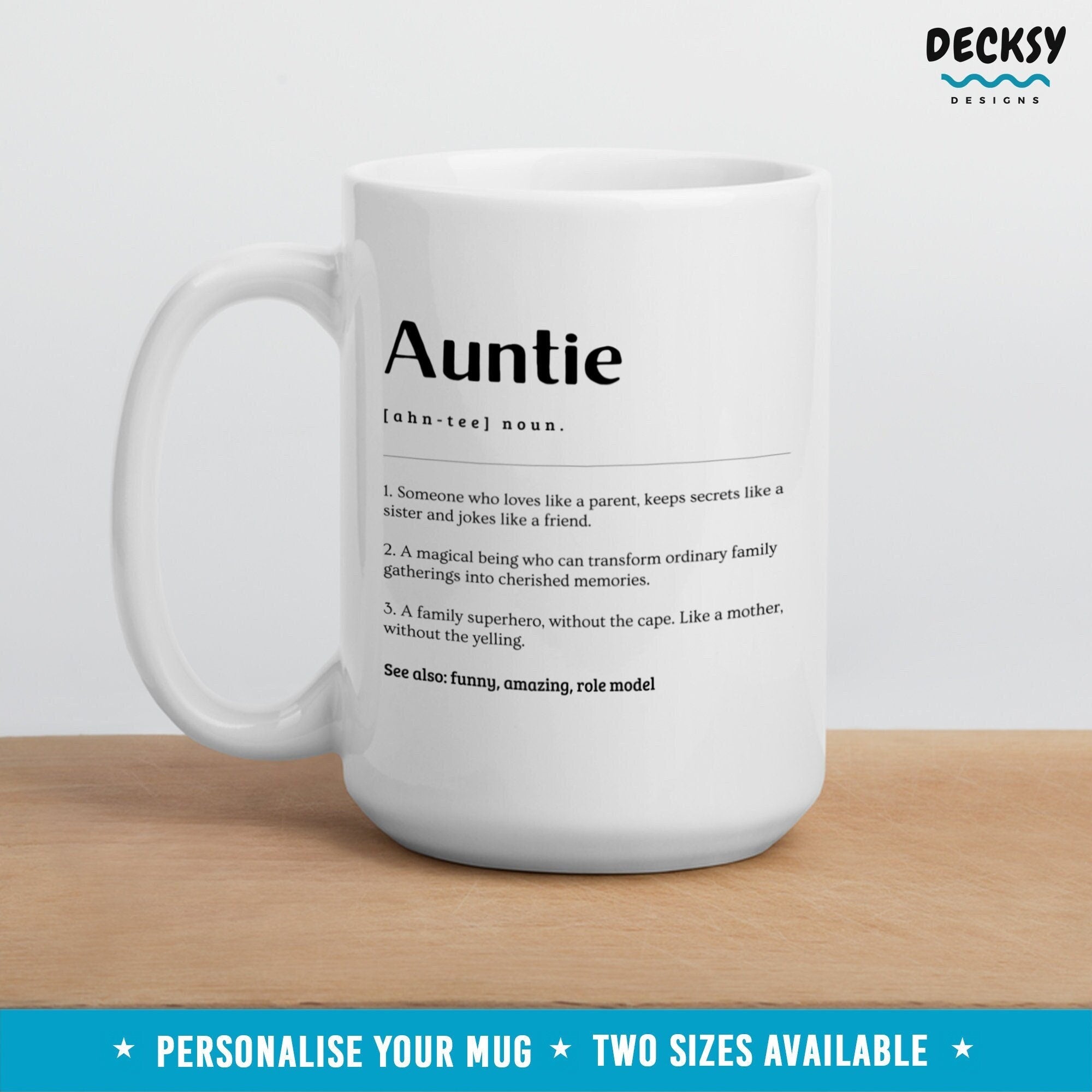 Auntie Mug, Custom Gift For Aunt, Funny Aunt Appreciation Gift Ideas, Aunt Birthday Gift Cup, Cool Aunt Coffee Mug, Personalised Auntie Gift Mugs by DecksyDesigns