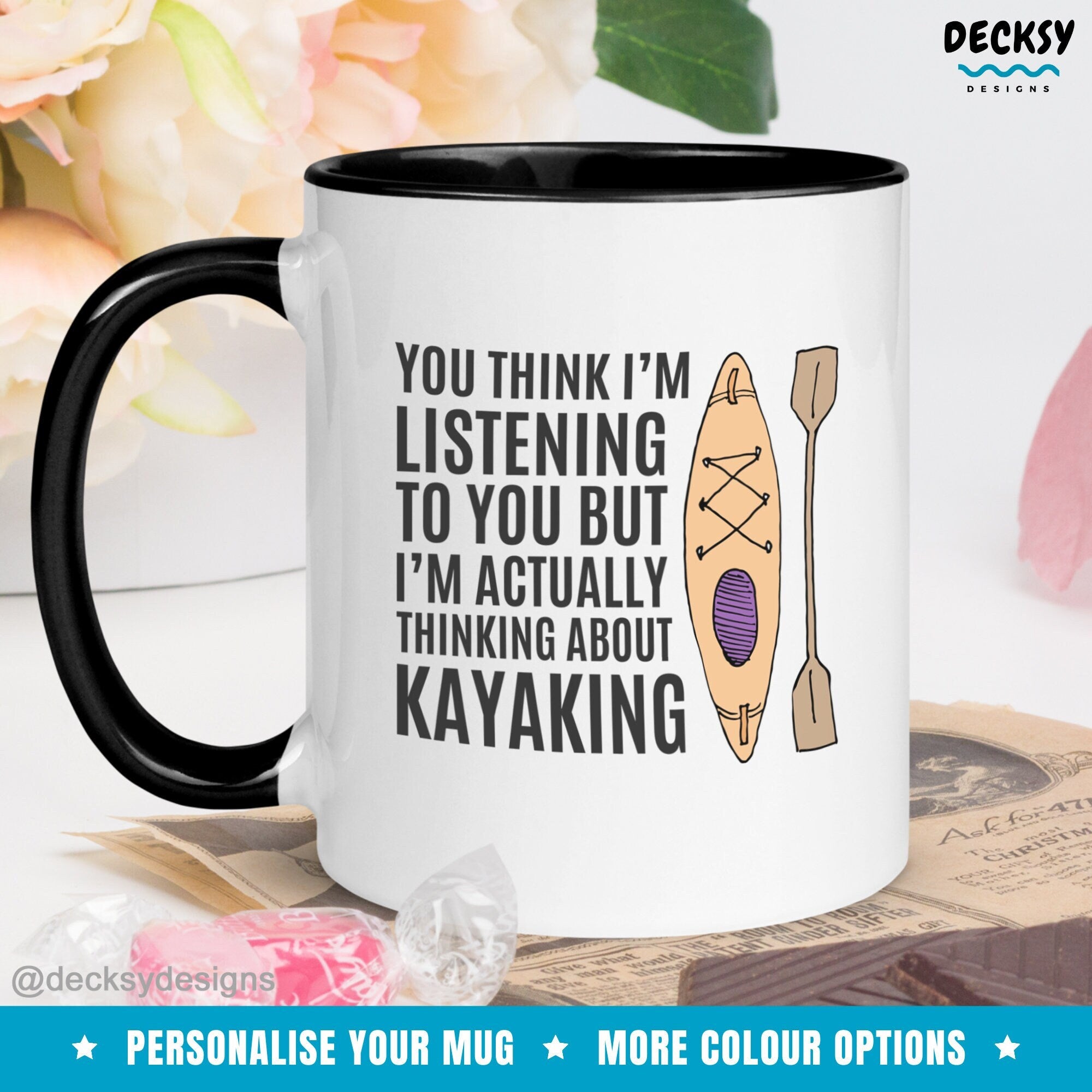 Kayaking Mug, Gift For Kayaker, Custom New Dad Gift, Personalised Kayak Lover Gift, Outdoor Lover Adventure Coffee Cup, White Water Kayak Mugs by DecksyDesigns