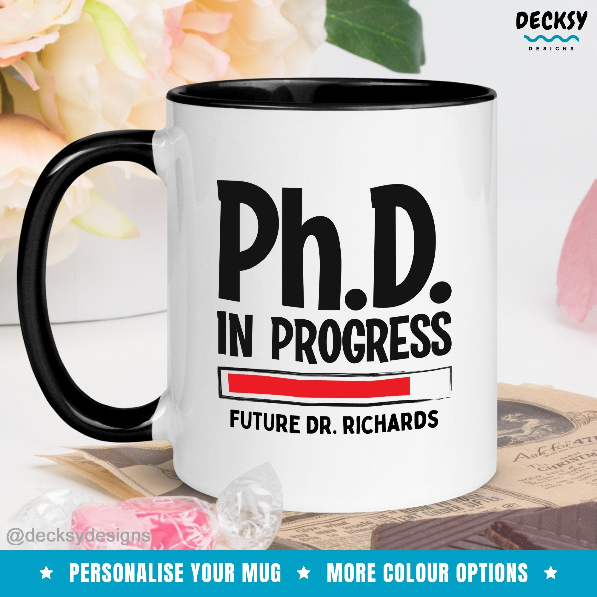 Phd Graduation Mug, Doctorate Present, Custom Researcher Mug, Personalized Mug, Phd Gift For Her Him, Phd Candidate Gift, Phd, Thesis Gift Mugs by DecksyDesigns