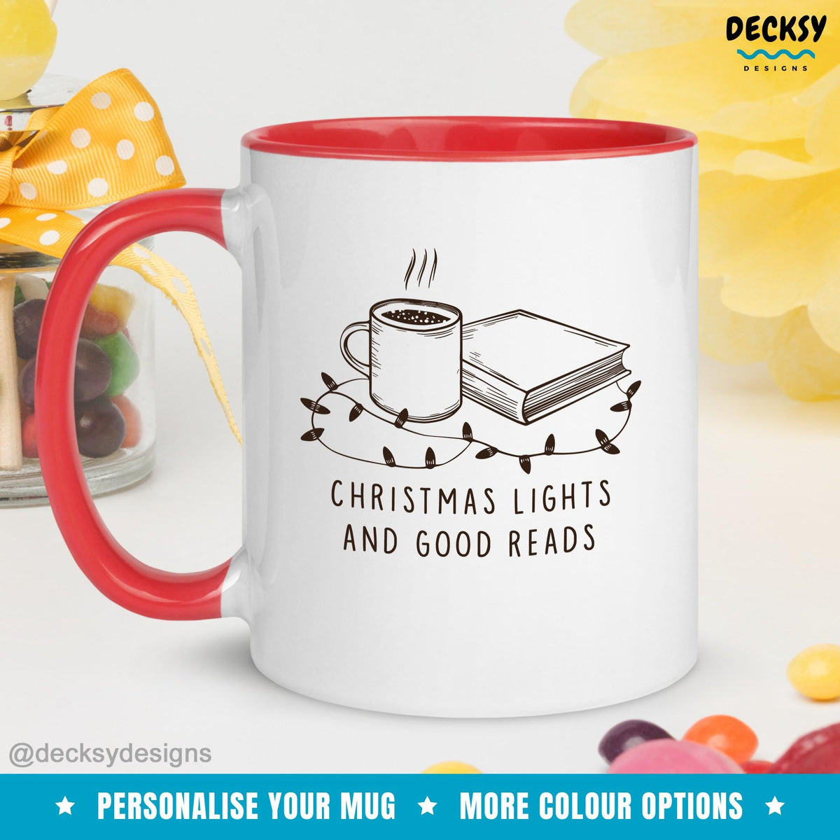 Book Lover Personalised Christmas Mug, Reading Gift For Bookworm, School Librarian Gift, Book Lover Teacher Christmas Coffee Cup Mugs by DecksyDesigns