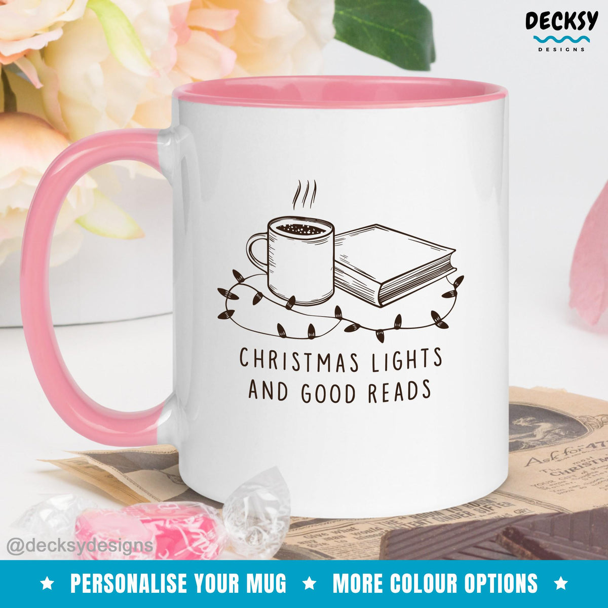 Book Lover Personalised Christmas Mug, Reading Gift For Bookworm, School Librarian Gift, Book Lover Teacher Christmas Coffee Cup Mugs by DecksyDesigns