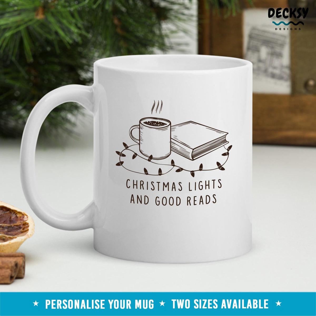 Christmas Book Mug, Reading Coffee Mug, Custom Reader Gift Idea, Xmas Gift For Book Lover, Bookworm Mug, Library Teacher Gift, Bookish Gift Mugs by DecksyDesigns