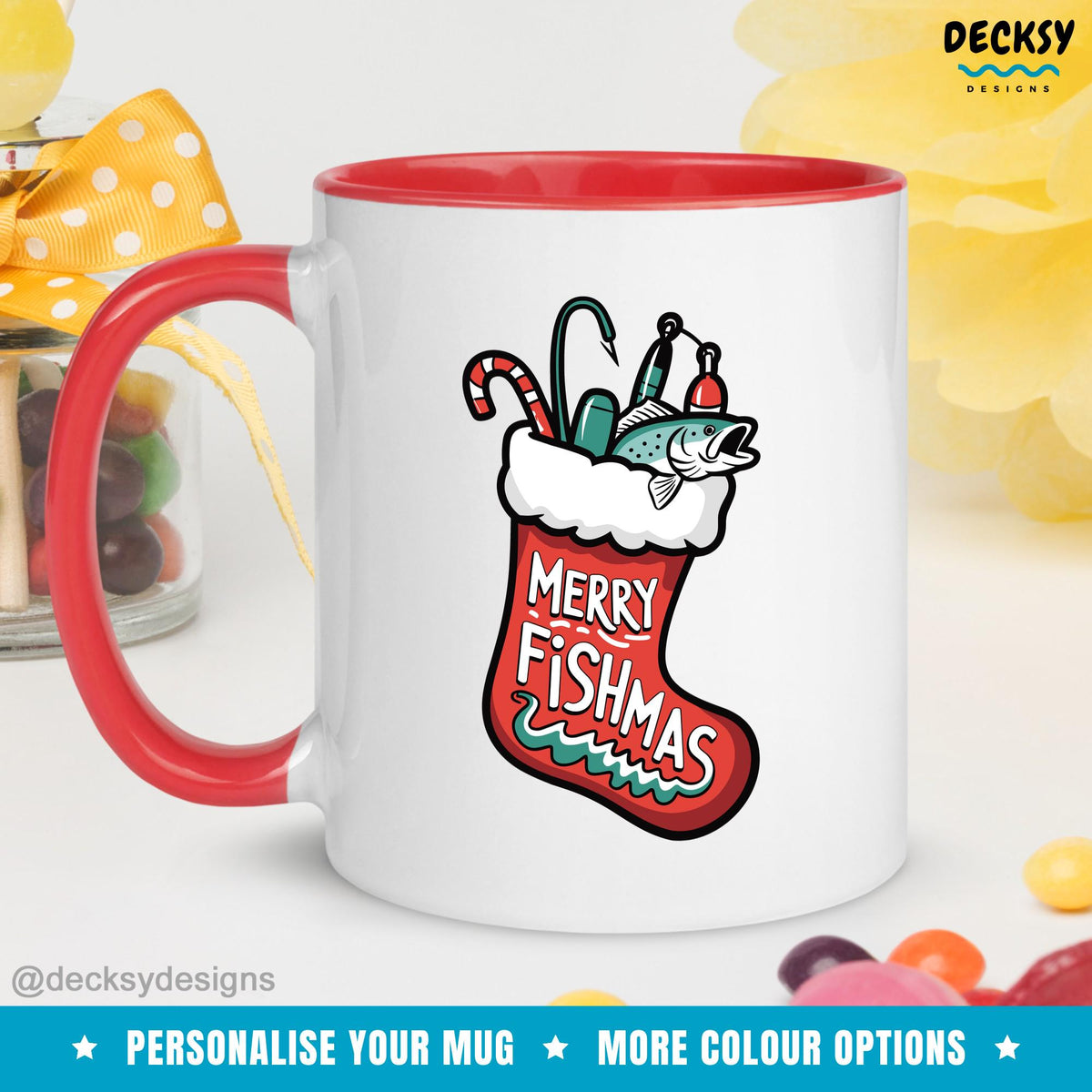 Xmas Fishing Mug, Christmas Fishing Mug Dad, Custom Fishing Gift Men, Fishing Lover Gift, Personalised Gifts for Him, Holiday Camping Mug Mugs by DecksyDesigns