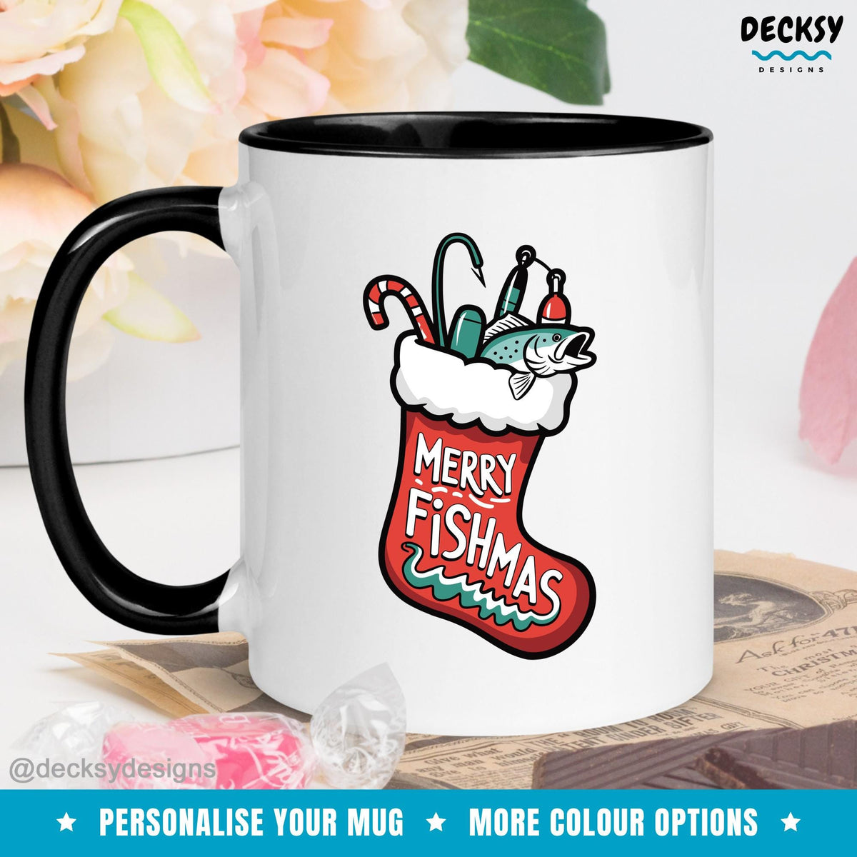 Xmas Fishing Mug, Christmas Fishing Mug Dad, Custom Fishing Gift Men, Fishing Lover Gift, Personalised Gifts for Him, Holiday Camping Mug Mugs by DecksyDesigns