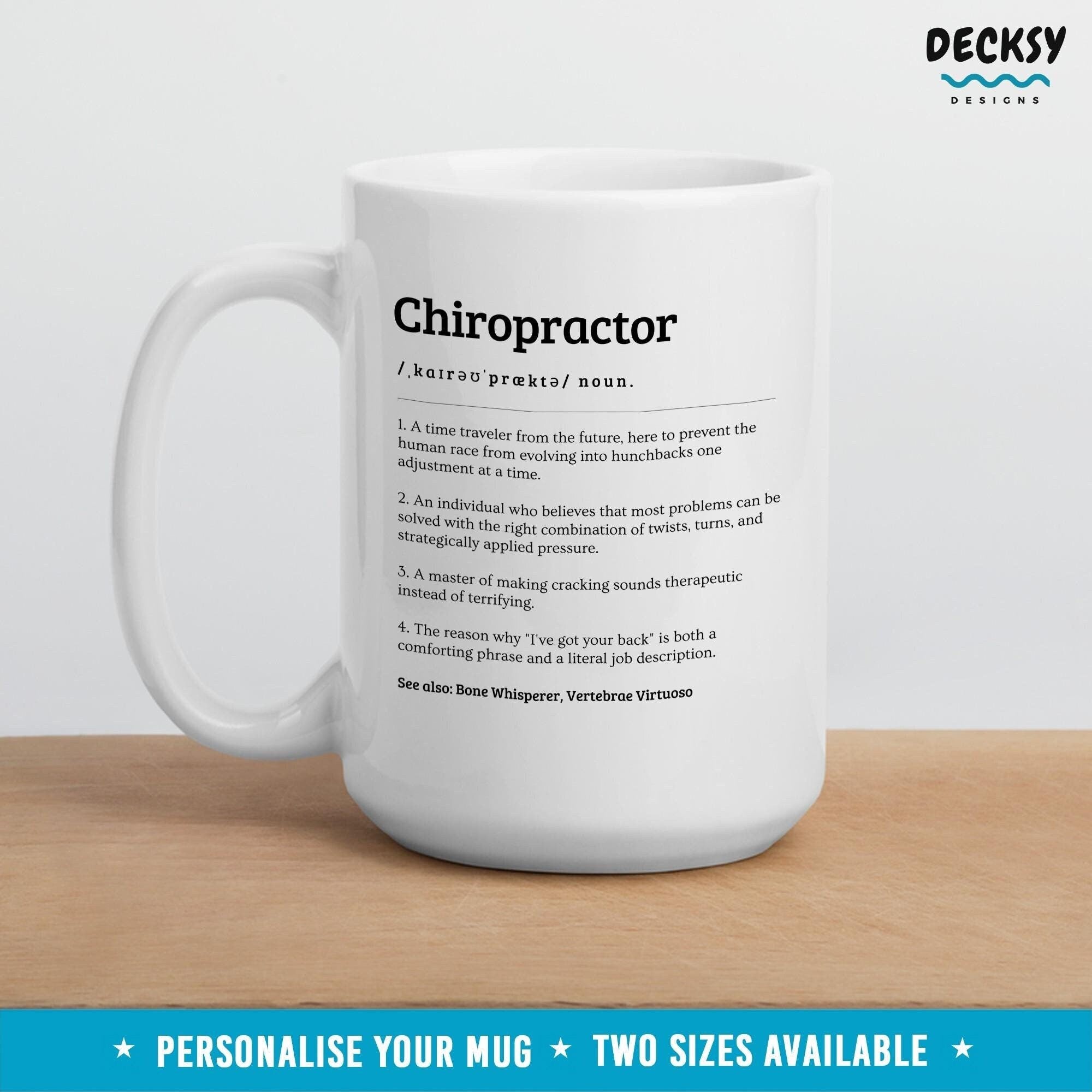 Chiropractor Mug, Spine Doctor Gift, Custom Chiropractic Gifts, Back Whisperer Mug, Thank you Gift for Chiropractor, Personalised Chiro Gift Mugs by DecksyDesigns