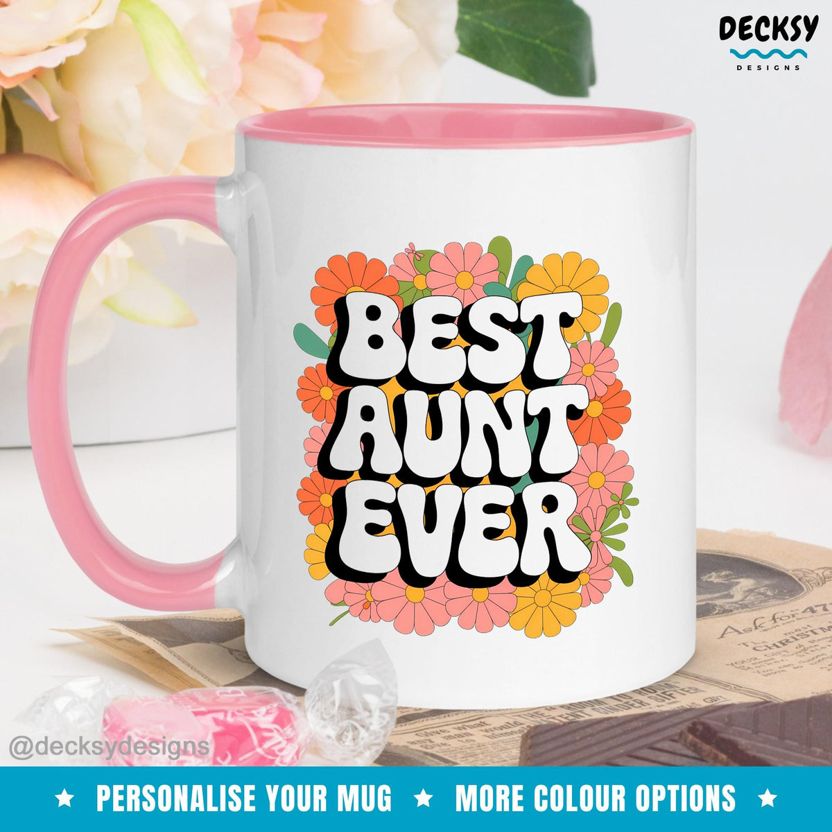Best Aunt Ever Mug, Personalised Gift For Aunt, Aunty Mug, Sister Coffee Mug, Friend Aunt Gift, Bestie Birthday Cup, New Aunt Gift Mugs by DecksyDesigns