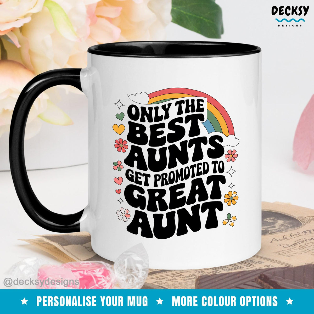 Great Aunt Mug, Personalised Great Aunt Gift, Pregnancy Reveal, Promoted To Great Auntie, Worlds Best Aunt Mug, Great Aunt To Be, Best Aunty Mugs by DecksyDesigns