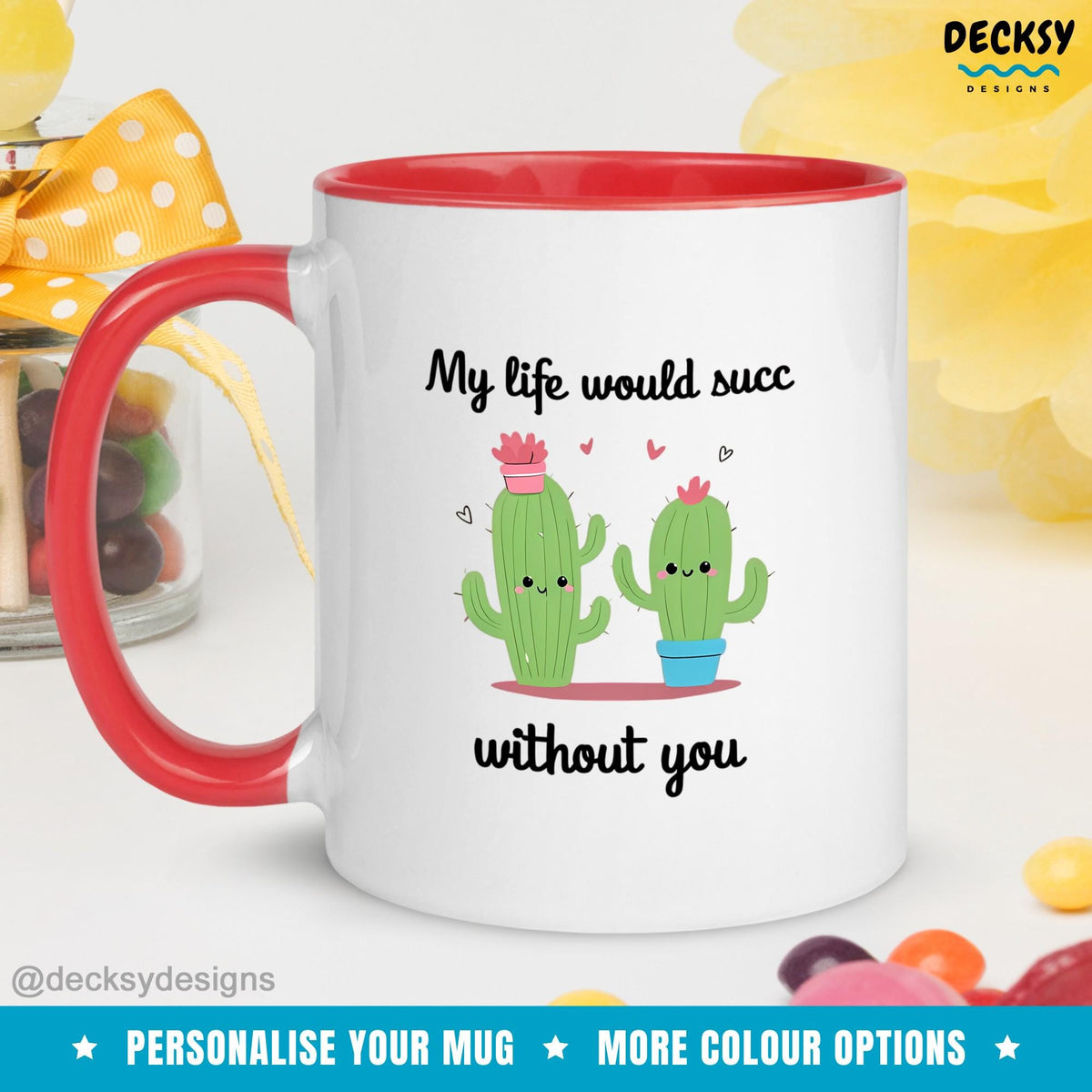 Custom Couples Mug, Succulent Lover Gift, Cactus Mug, Anniversary Gift For Husband, Cute Romantic Gift, Personalised Valentine's Day Gift Mugs by DecksyDesigns