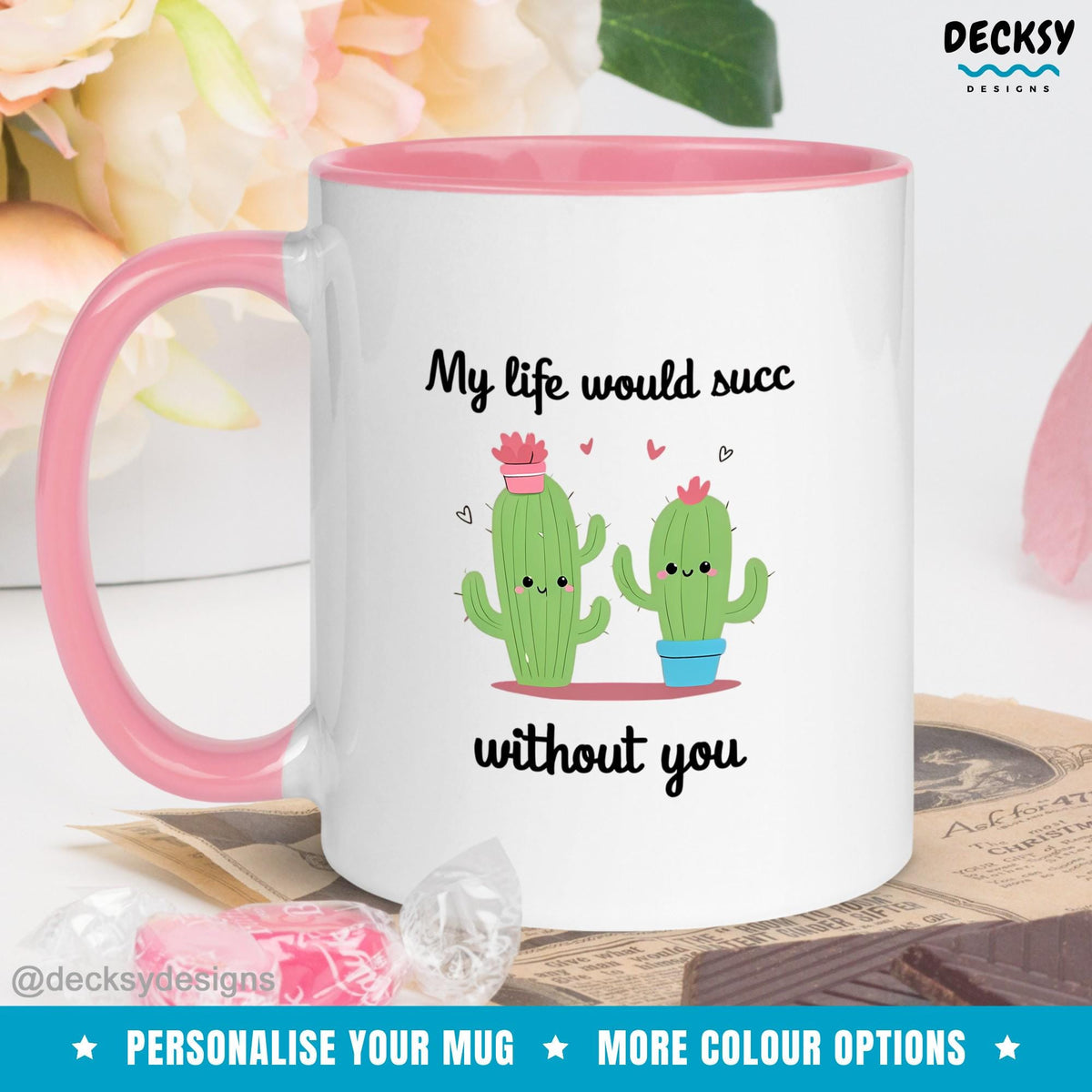 Custom Couples Mug, Succulent Lover Gift, Cactus Mug, Anniversary Gift For Husband, Cute Romantic Gift, Personalised Valentine's Day Gift Mugs by DecksyDesigns
