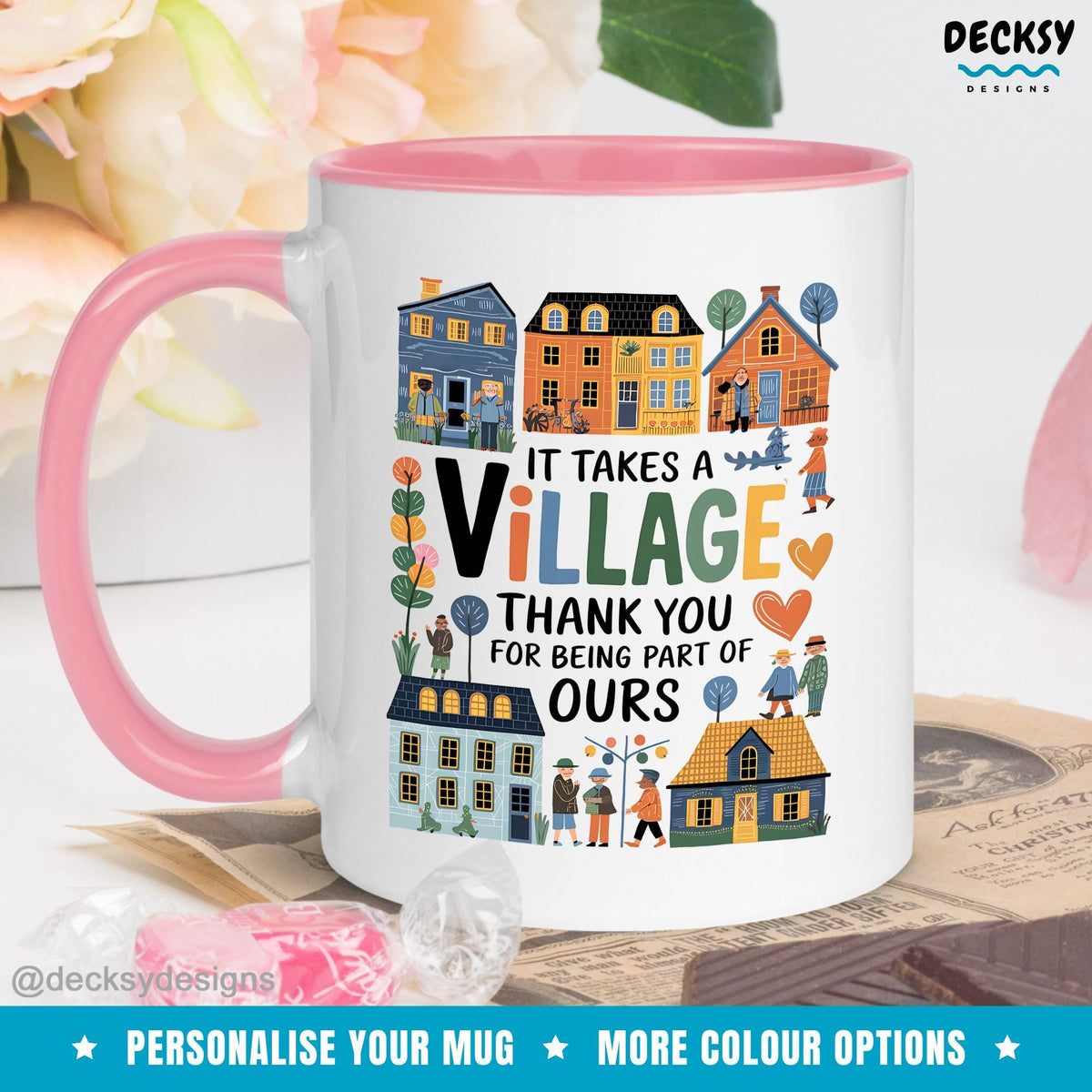 It Takes A Village, Nanny Thank You Mug, Baby Shower Gift, First Time Mum Friend Babysitter Teacher Volunteer Grandparents Appreciation Gift Mugs by DecksyDesigns