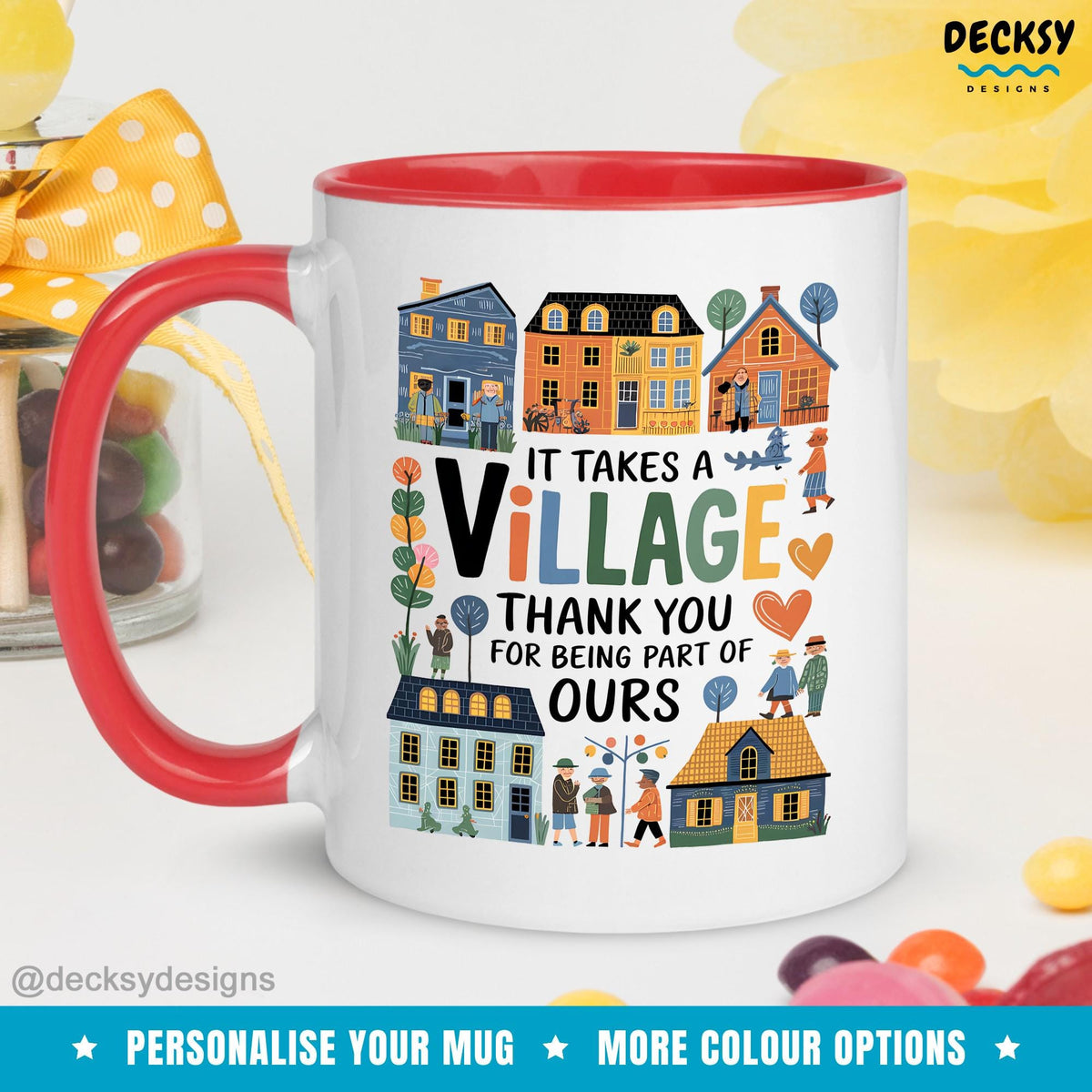 It Takes A Village, Nanny Thank You Mug, Baby Shower Gift, First Time Mum Friend Babysitter Teacher Volunteer Grandparents Appreciation Gift Mugs by DecksyDesigns