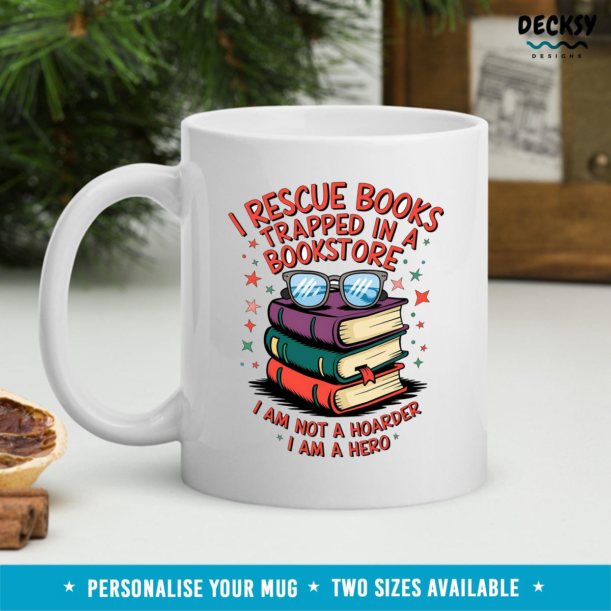 Book Lover Mug: Funny Bookworm Gift, Book Rescue Hero Mugs by DecksyDesigns