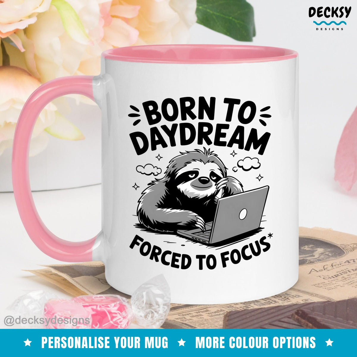 Funny Work Mug, Gift For Coworker, Office Humour Coffee Mug, Work Bestie Gift, Colleague Birthday, Daydreamer Mug Forced To Work Sister Gift Mugs by DecksyDesigns