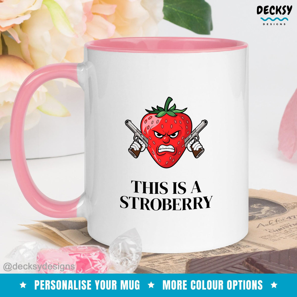 Funny Strawberry Mug, Custom Strawberry Cottagecore Mug, Kawaii Mug, Boho Fruit Mug, Personalised Strawberry Gift Idea, Strawberry Aesthetic Mugs by DecksyDesigns