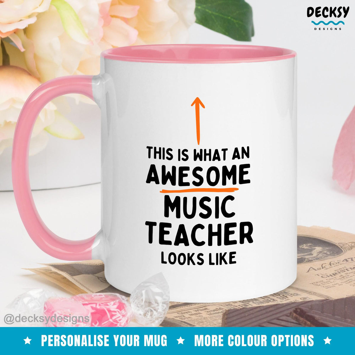 Music Teacher Mug, Custom Best Music Teacher Gift, School Band Teacher Gift, Choir Teacher Gift, Orchestra Teacher, Teacher Appreciation Mugs by DecksyDesigns