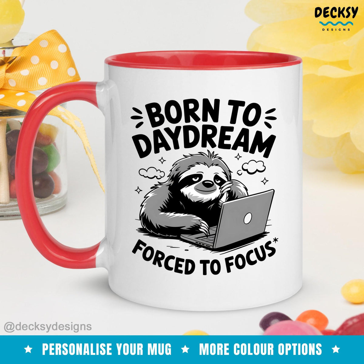 Funny Work Mug, Gift For Coworker, Office Humour Coffee Mug, Work Bestie Gift, Colleague Birthday, Daydreamer Mug Forced To Work Sister Gift Mugs by DecksyDesigns