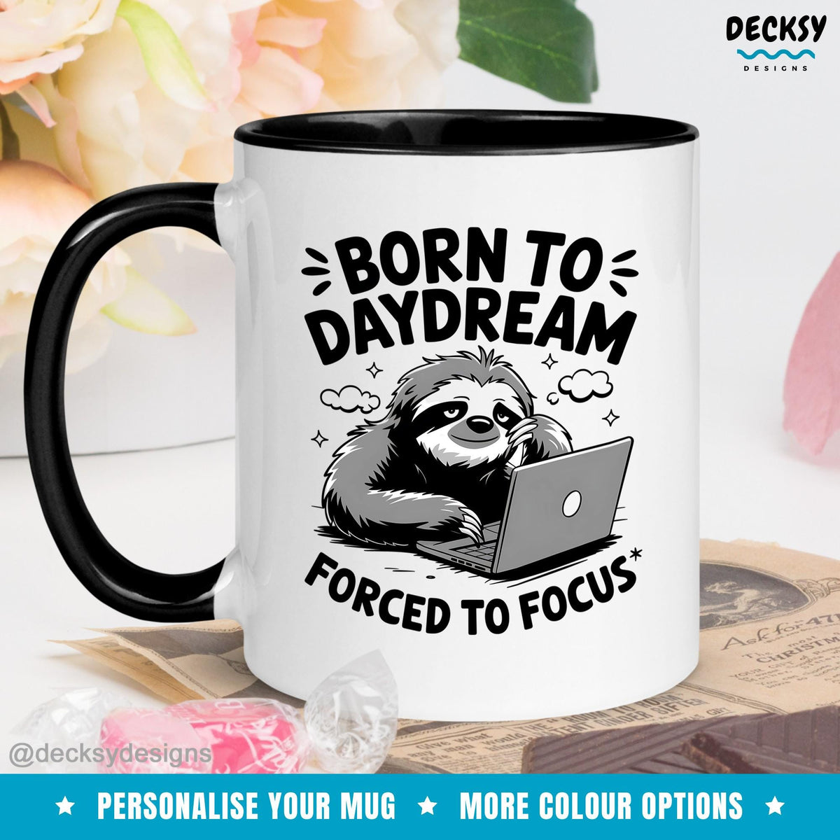 Funny Work Mug, Gift For Coworker, Office Humour Coffee Mug, Work Bestie Gift, Colleague Birthday, Daydreamer Mug Forced To Work Sister Gift Mugs by DecksyDesigns